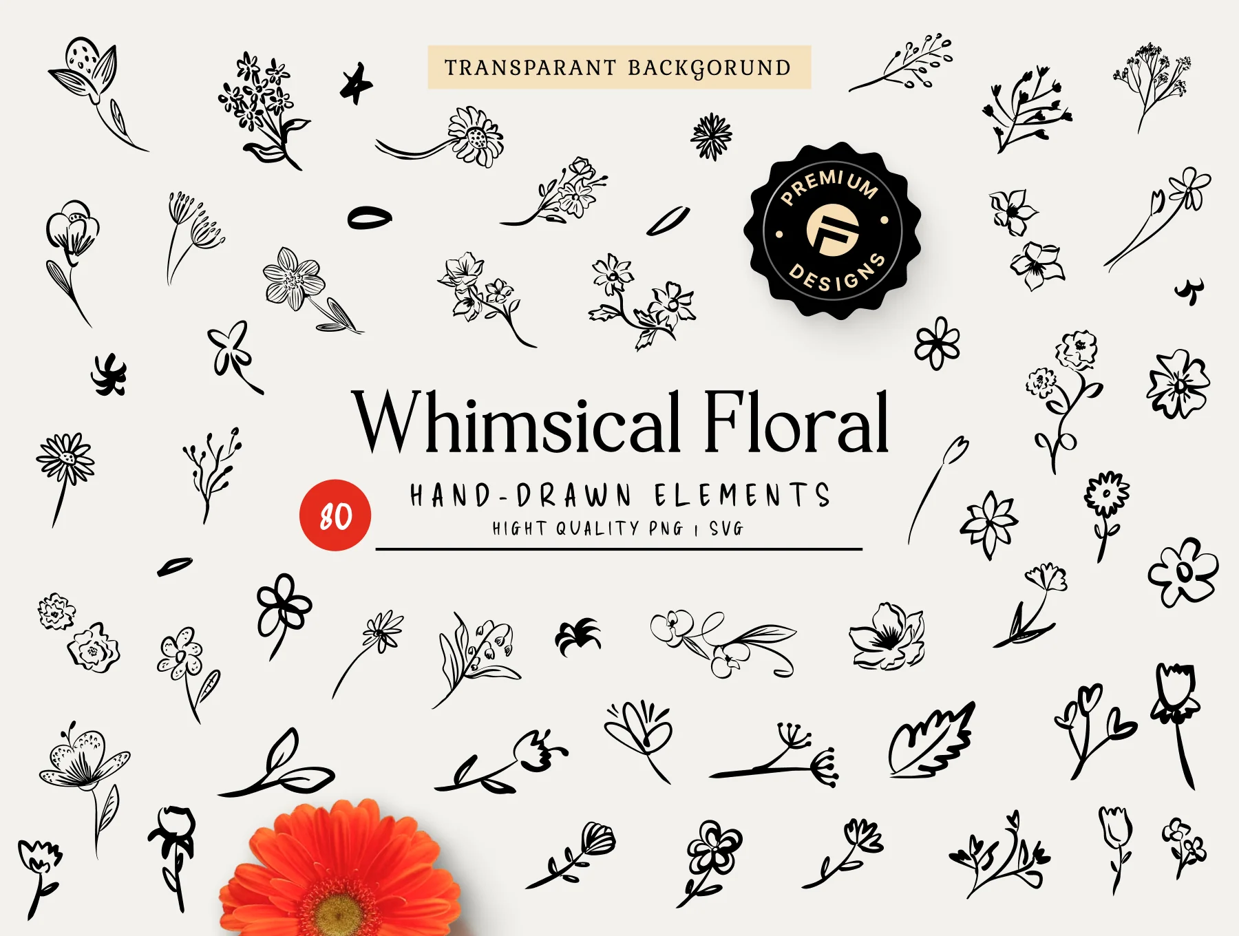 80 Whimsical Floral Mini Illustration