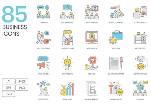 85 Business Icons | Color Line Series
