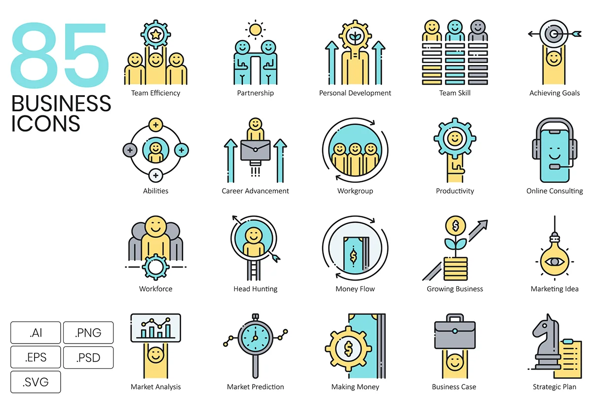 85 Business Icons | Aqua Series