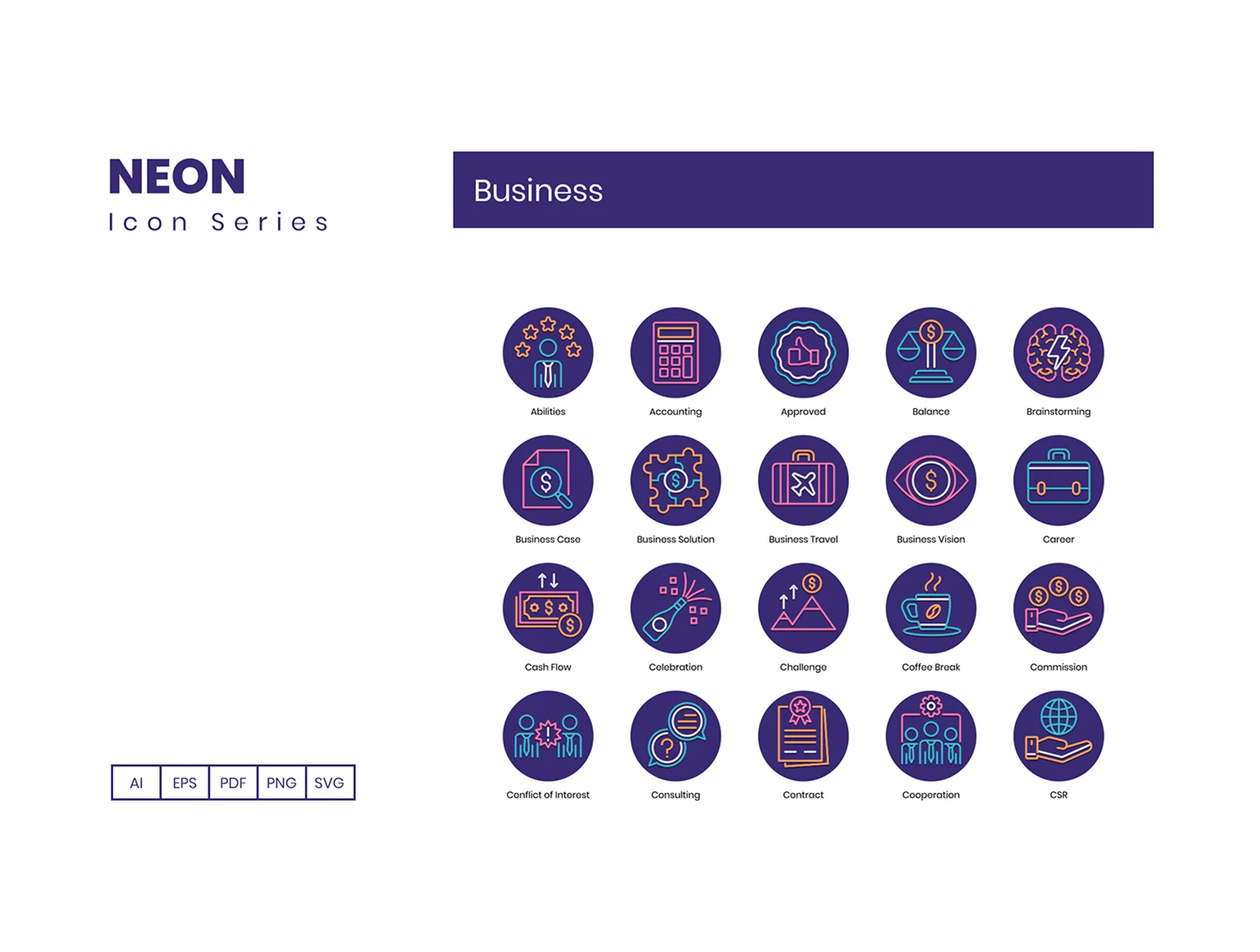85 Business Icons | Neon Series 2