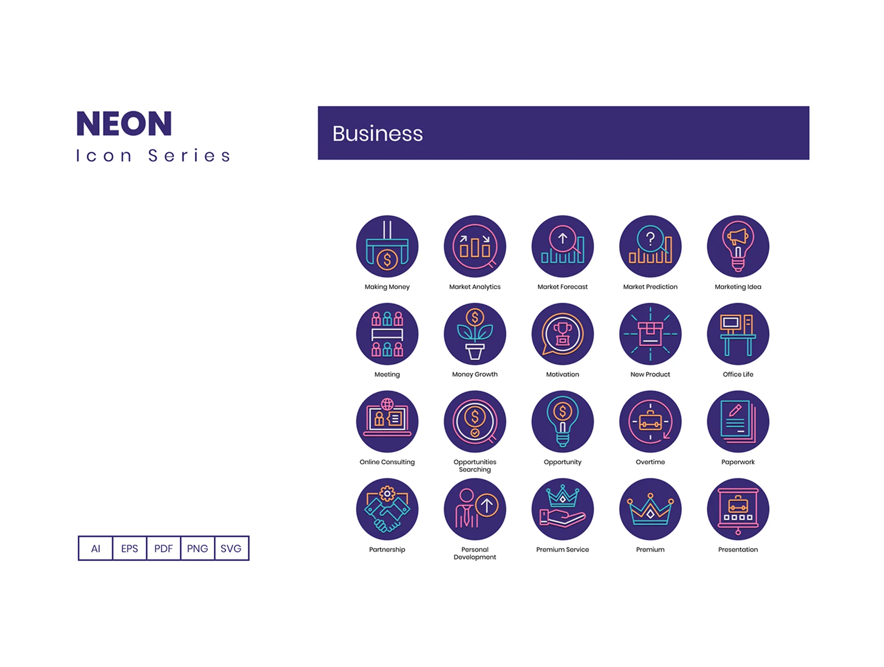 85 Business Icons | Neon Series 4