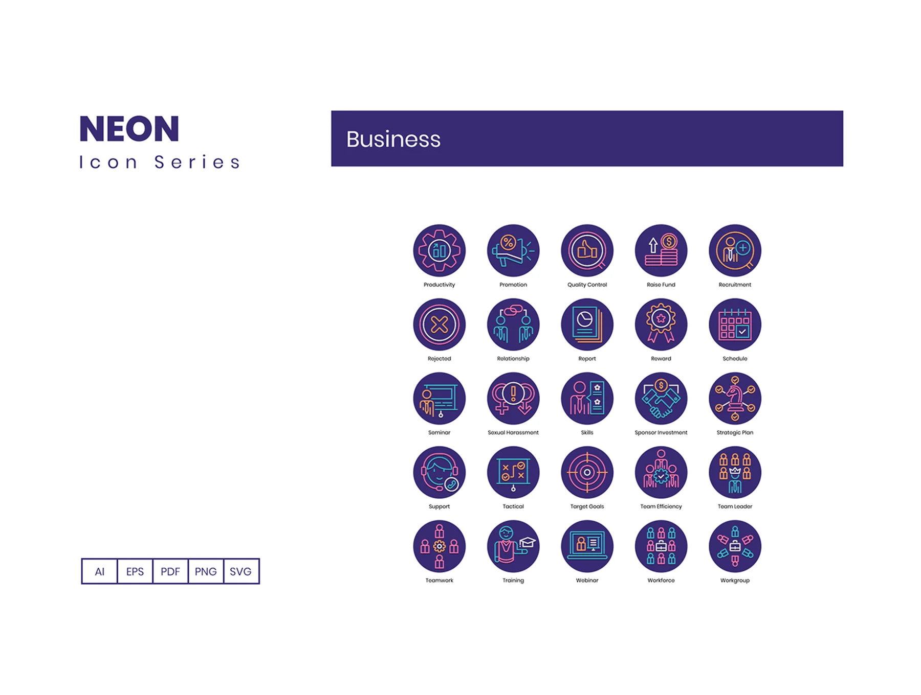85 Business Icons | Neon Series 5