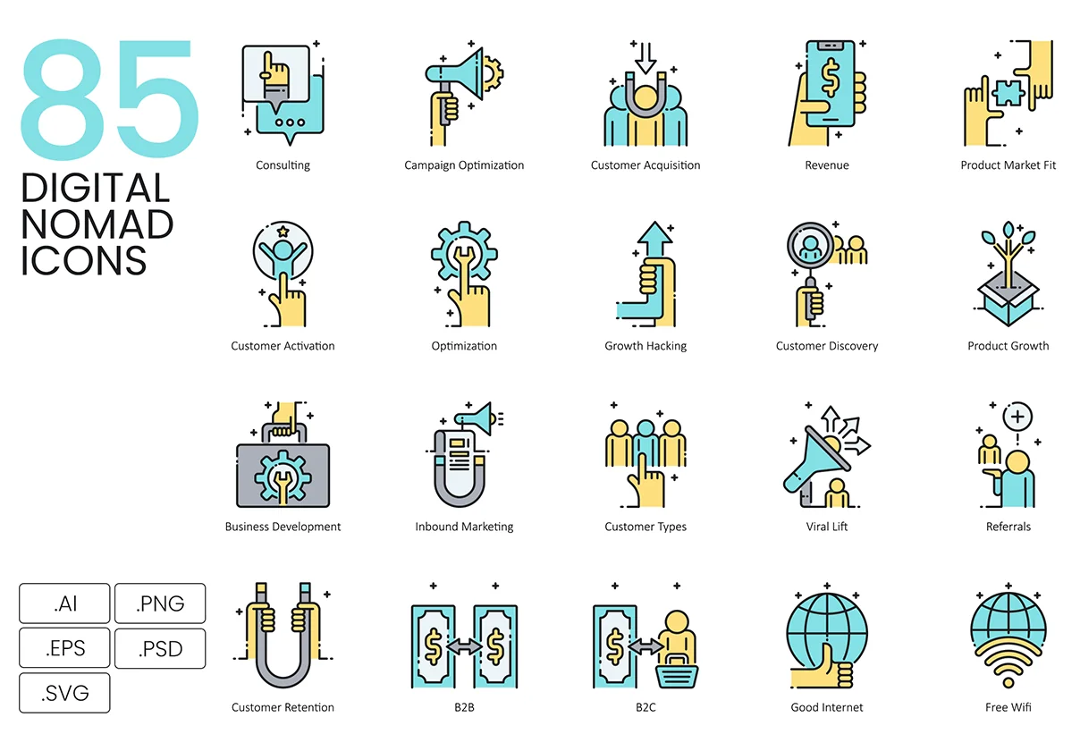 85 Digital Nomad Icons | Aqua Series