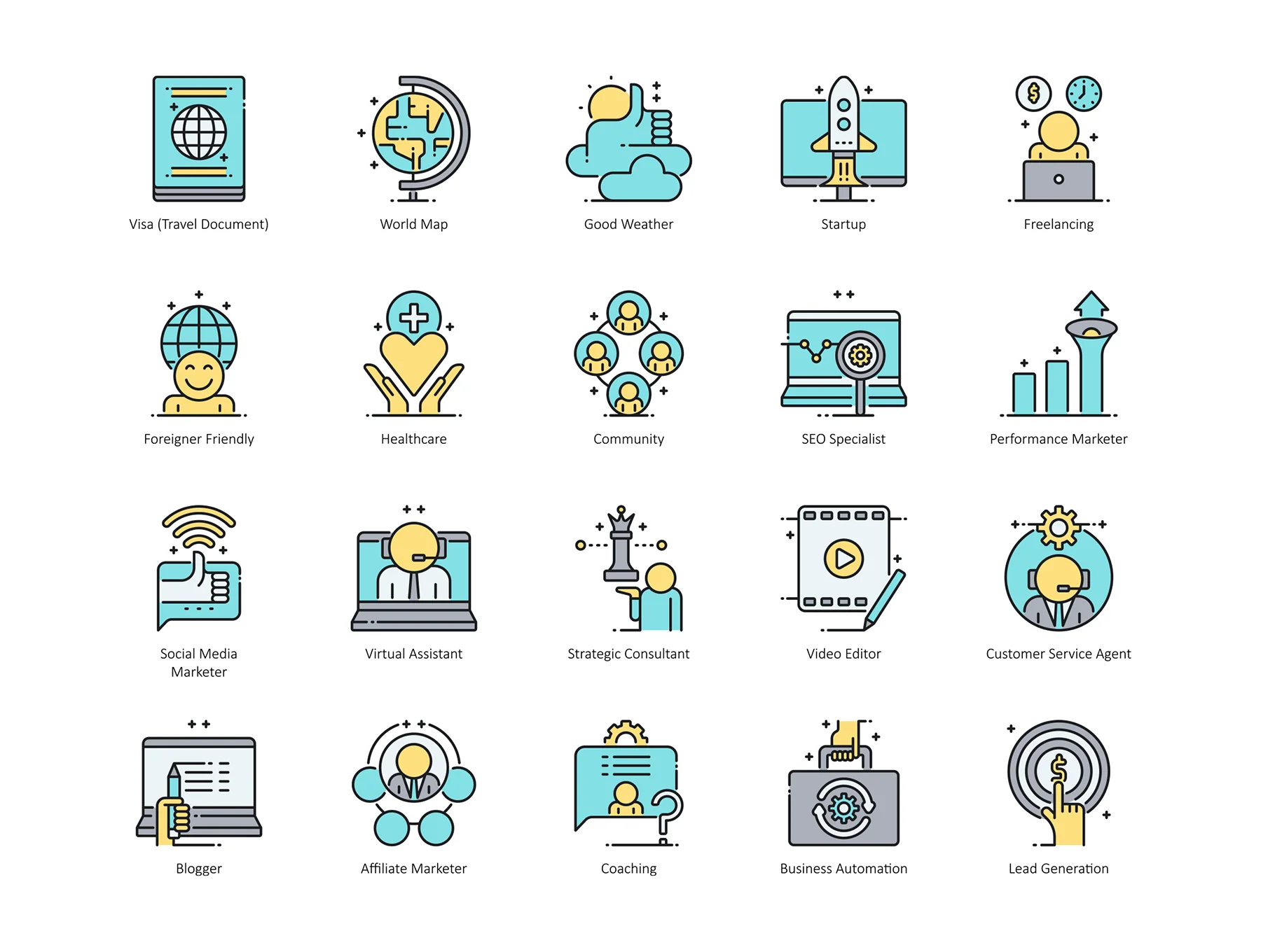 85 Digital Nomad Icons | Aqua Series 3