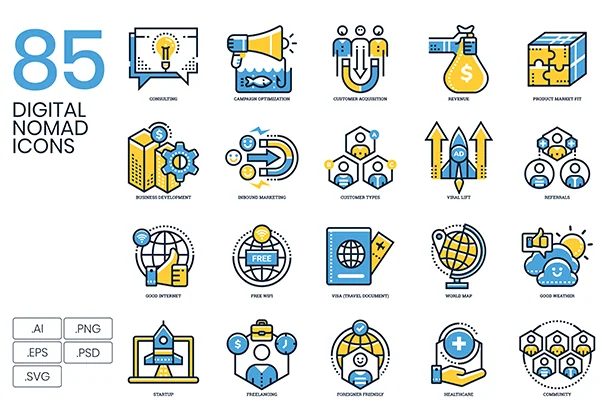 85 Digital Nomad Icons | Kinetic Series