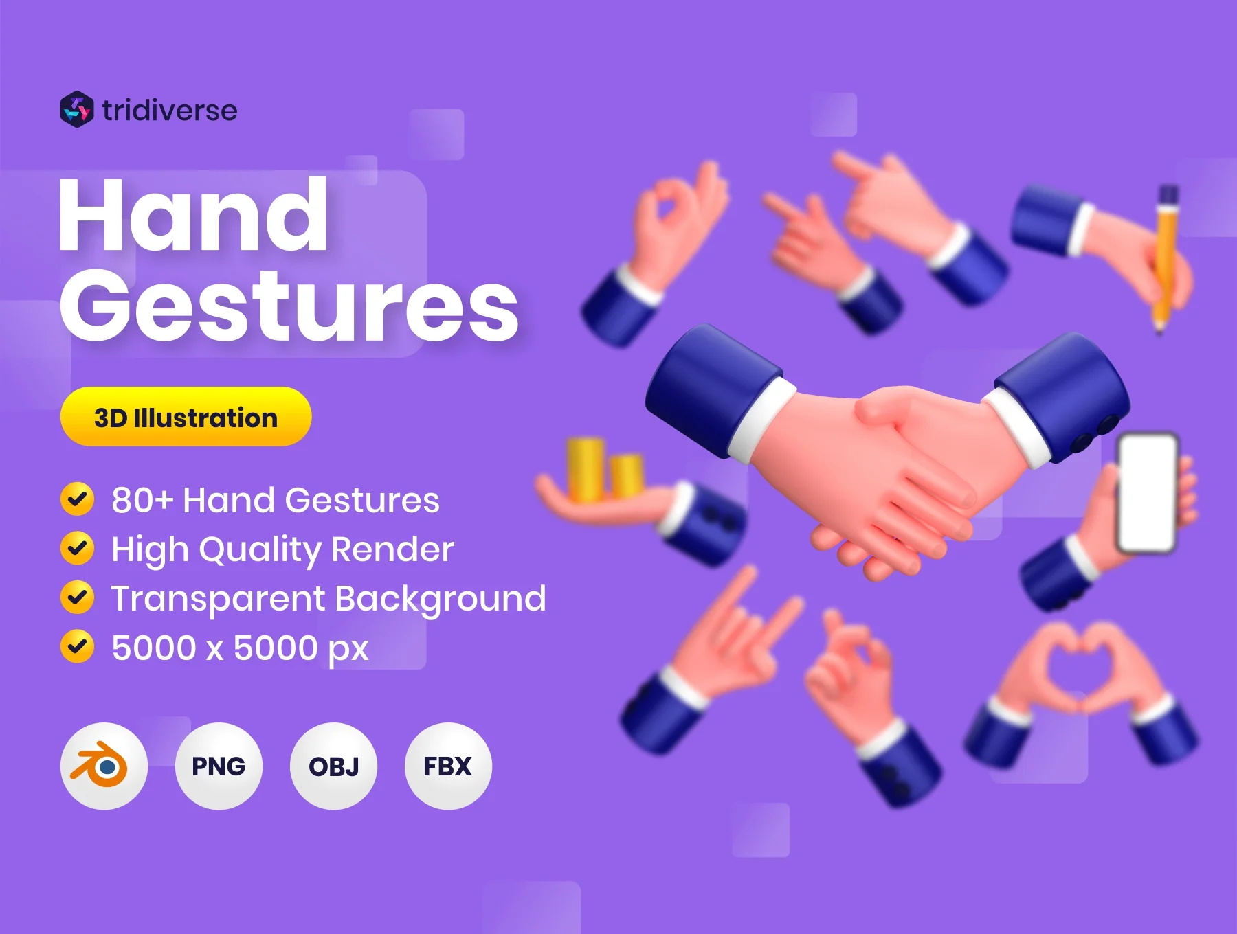 Hand Gestures - 3D Illustration