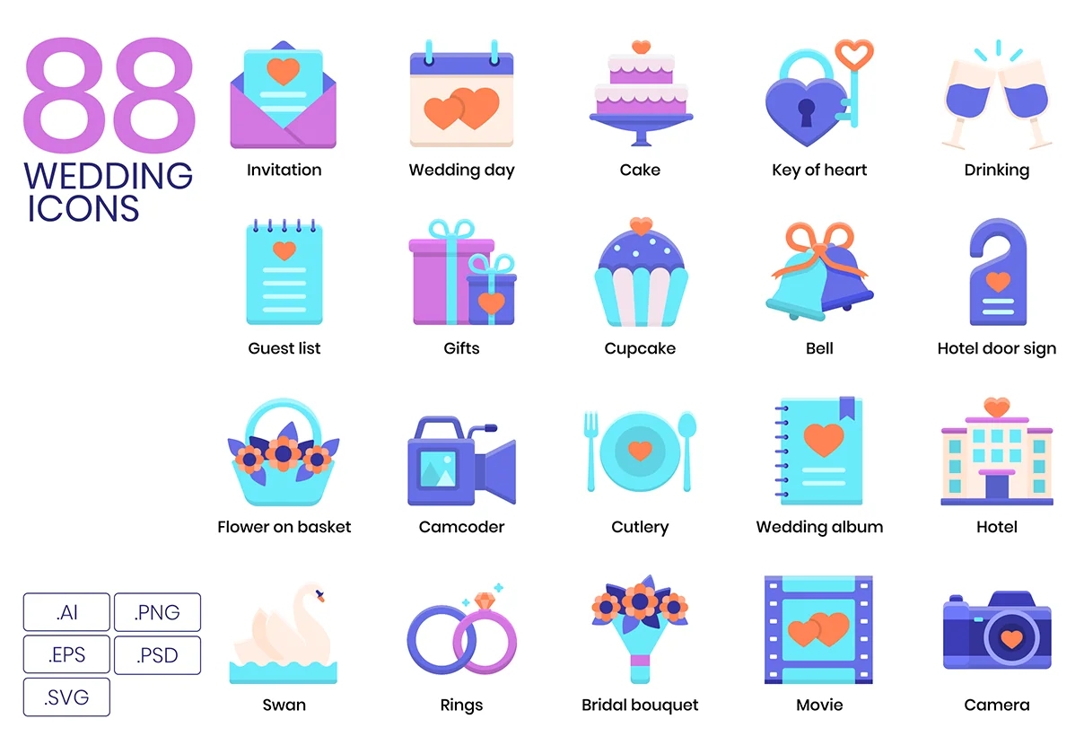 88 Wedding Icons | Violet Series