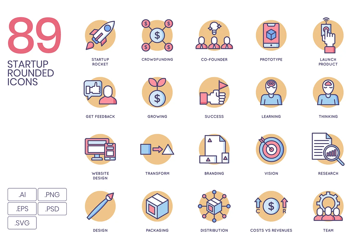 89 Startup Icons | Butterscotch Series