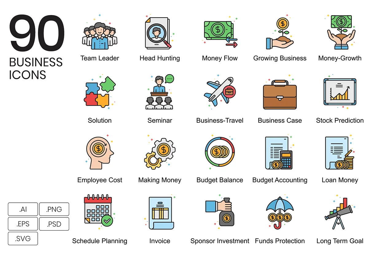 90 Business Icons | Vivid Series