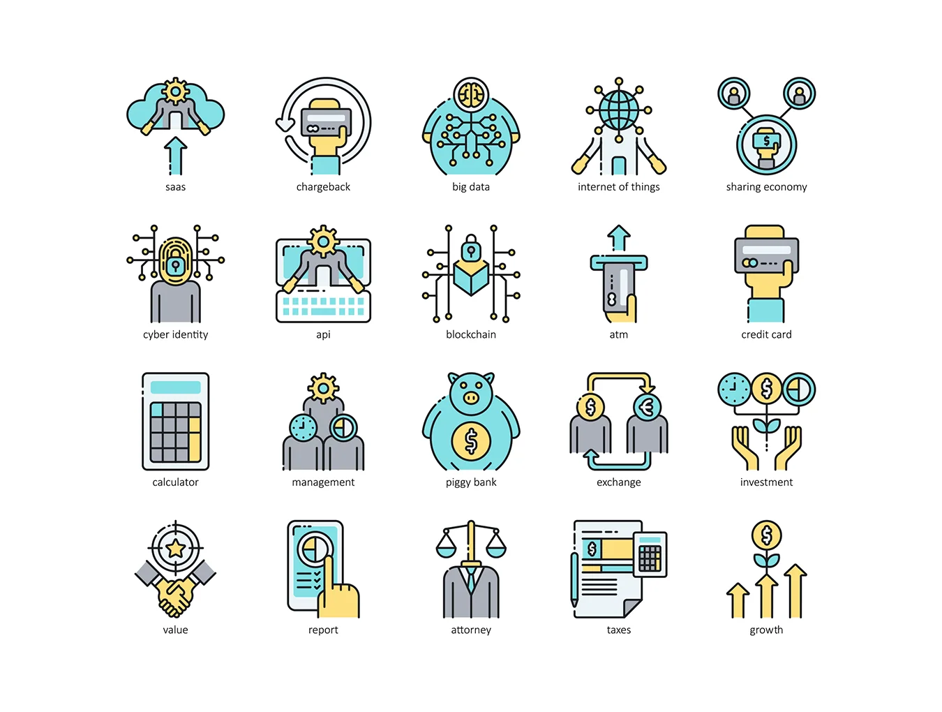 90 Fintech Icons | Aqua Series 2