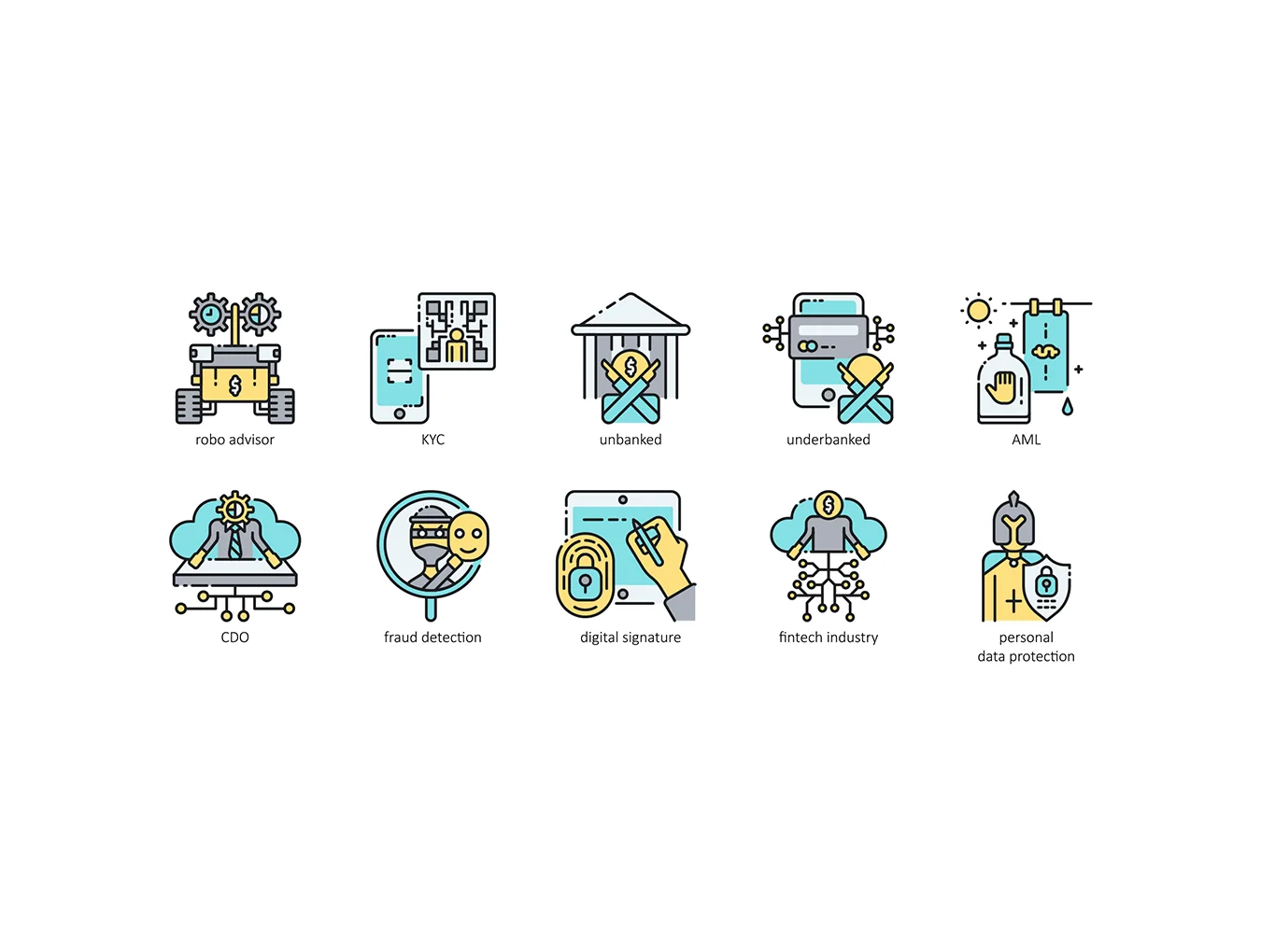 90 Fintech Icons | Aqua Series 6