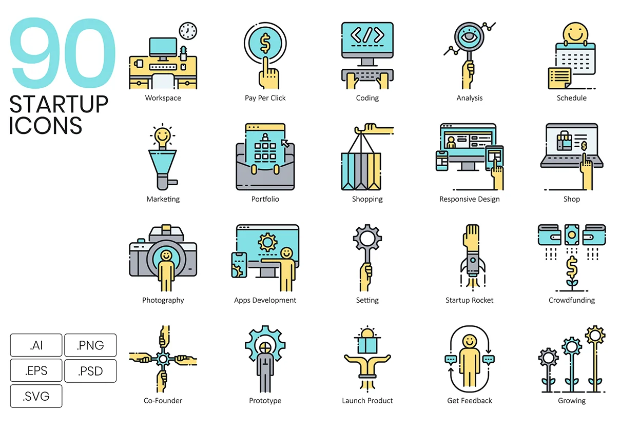 90 Startup Icons | Aqua Series