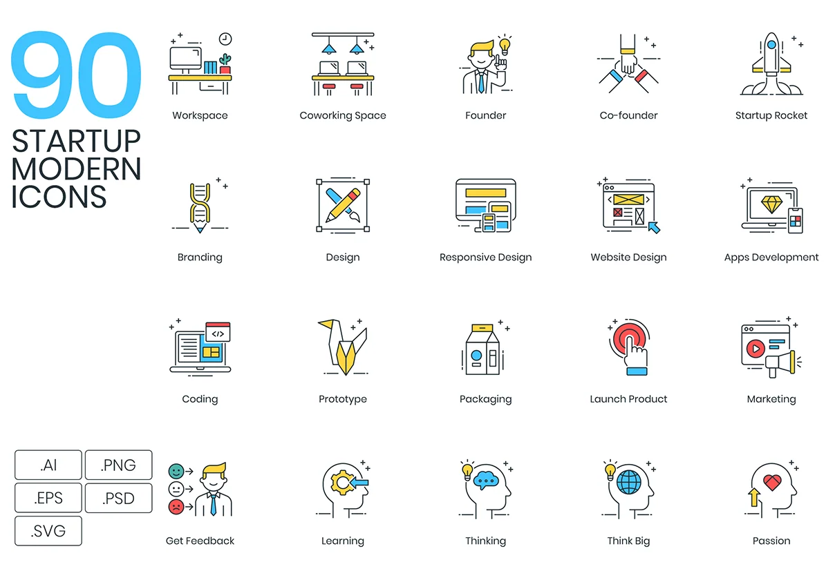 90 Startup Icons | ColorPop Series