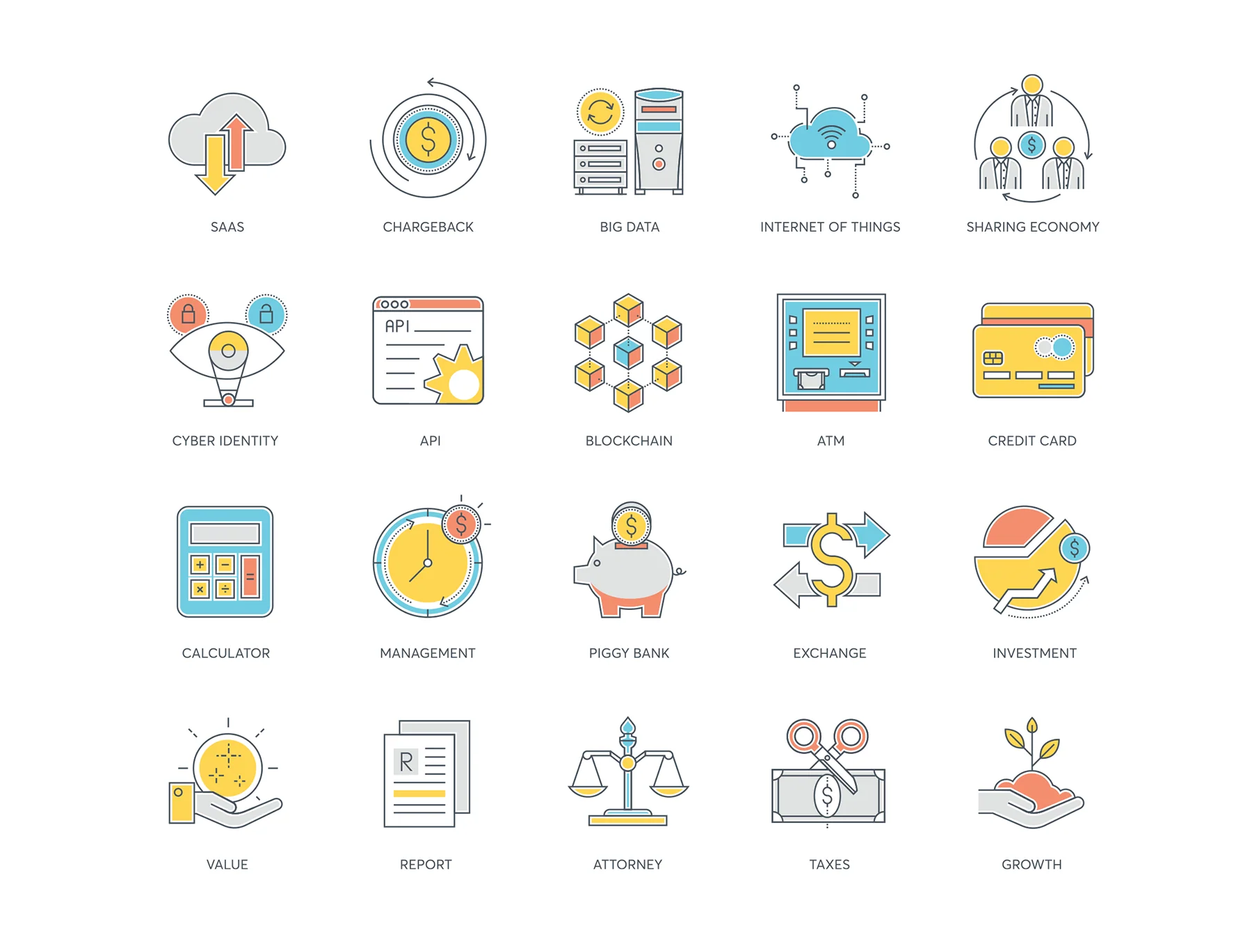 91 Fintech Icons | Color Line Series 2