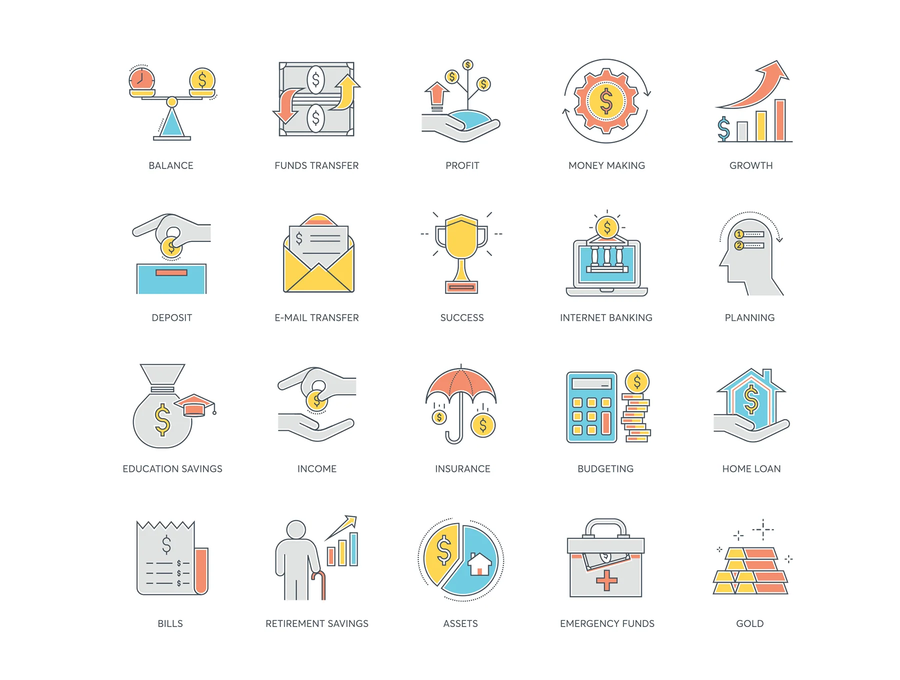 91 Fintech Icons | Color Line Series 3