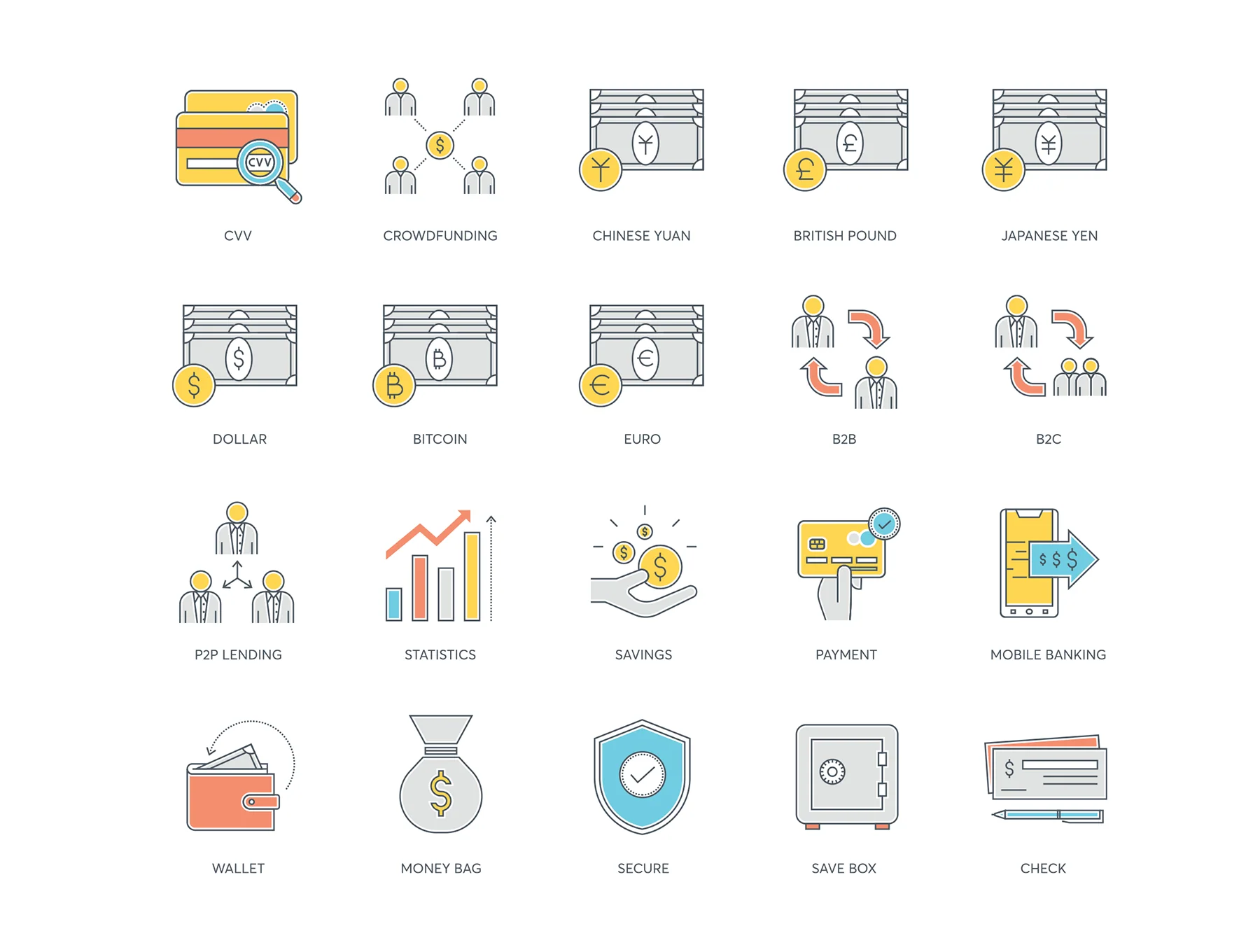 91 Fintech Icons | Color Line Series 4