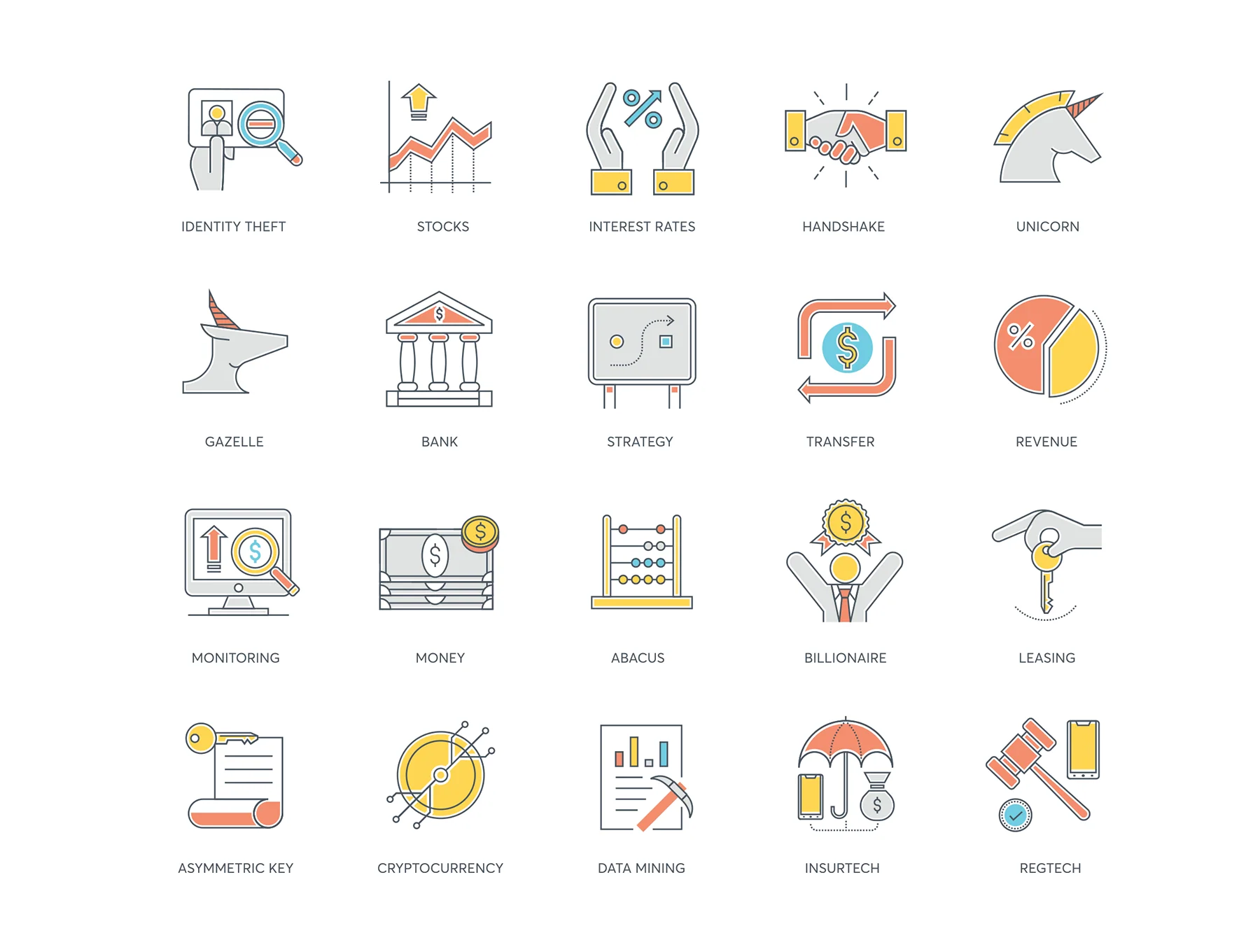 91 Fintech Icons | Color Line Series 5