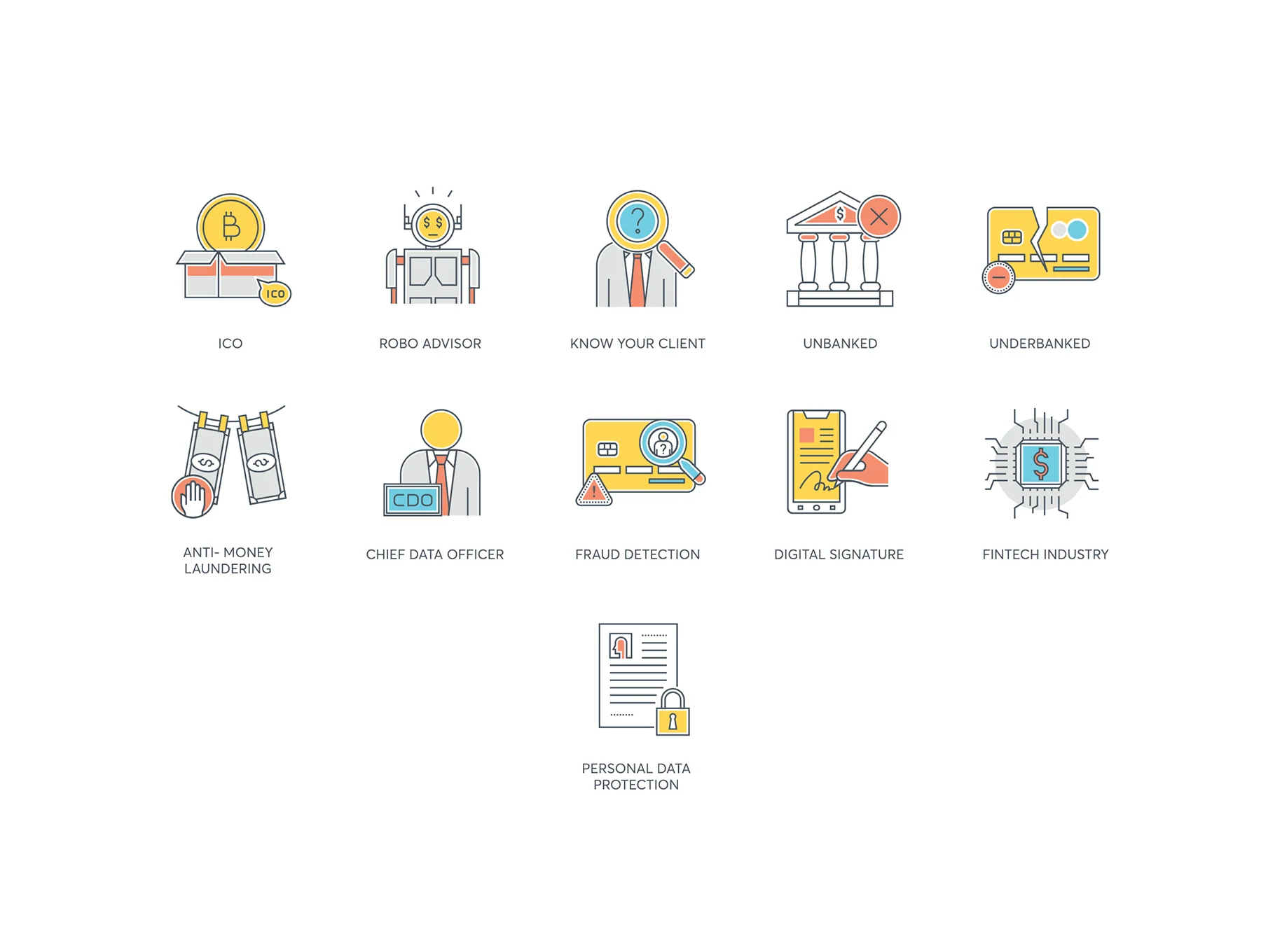 91 Fintech Icons | Color Line Series 6
