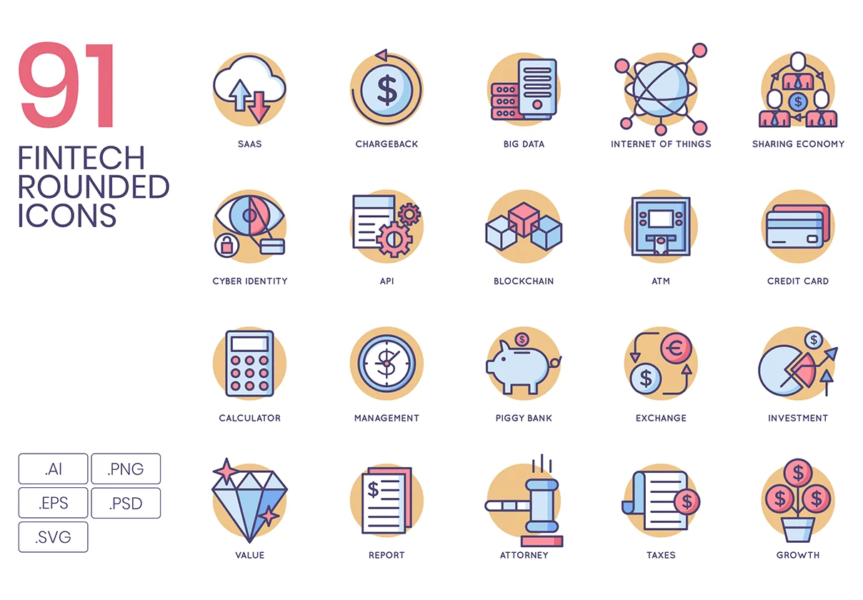 91 Fintech Icons | Butterscotch Series