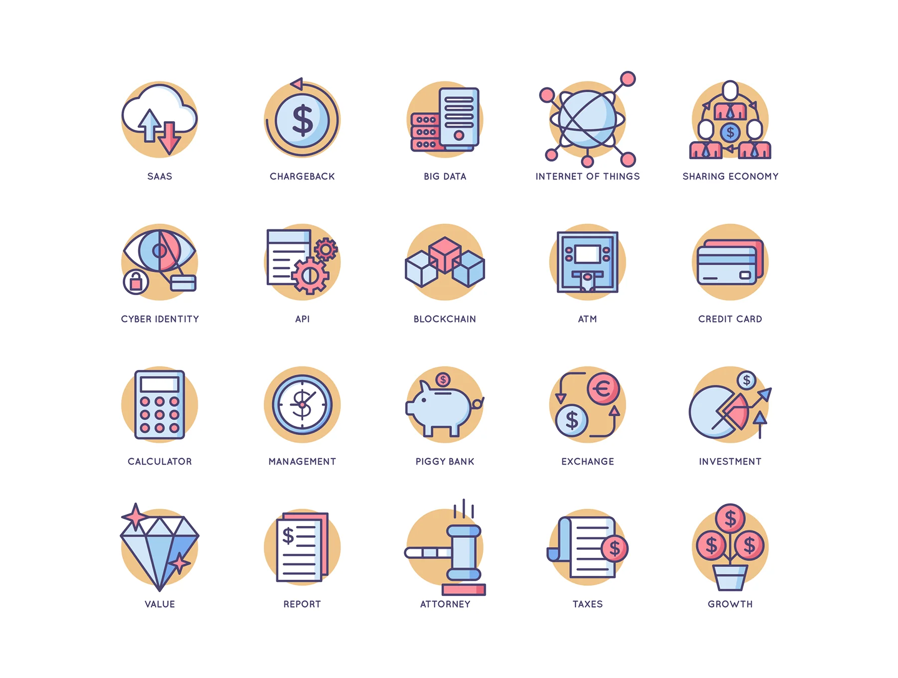 91 Fintech Icons | Butterscotch Series 2