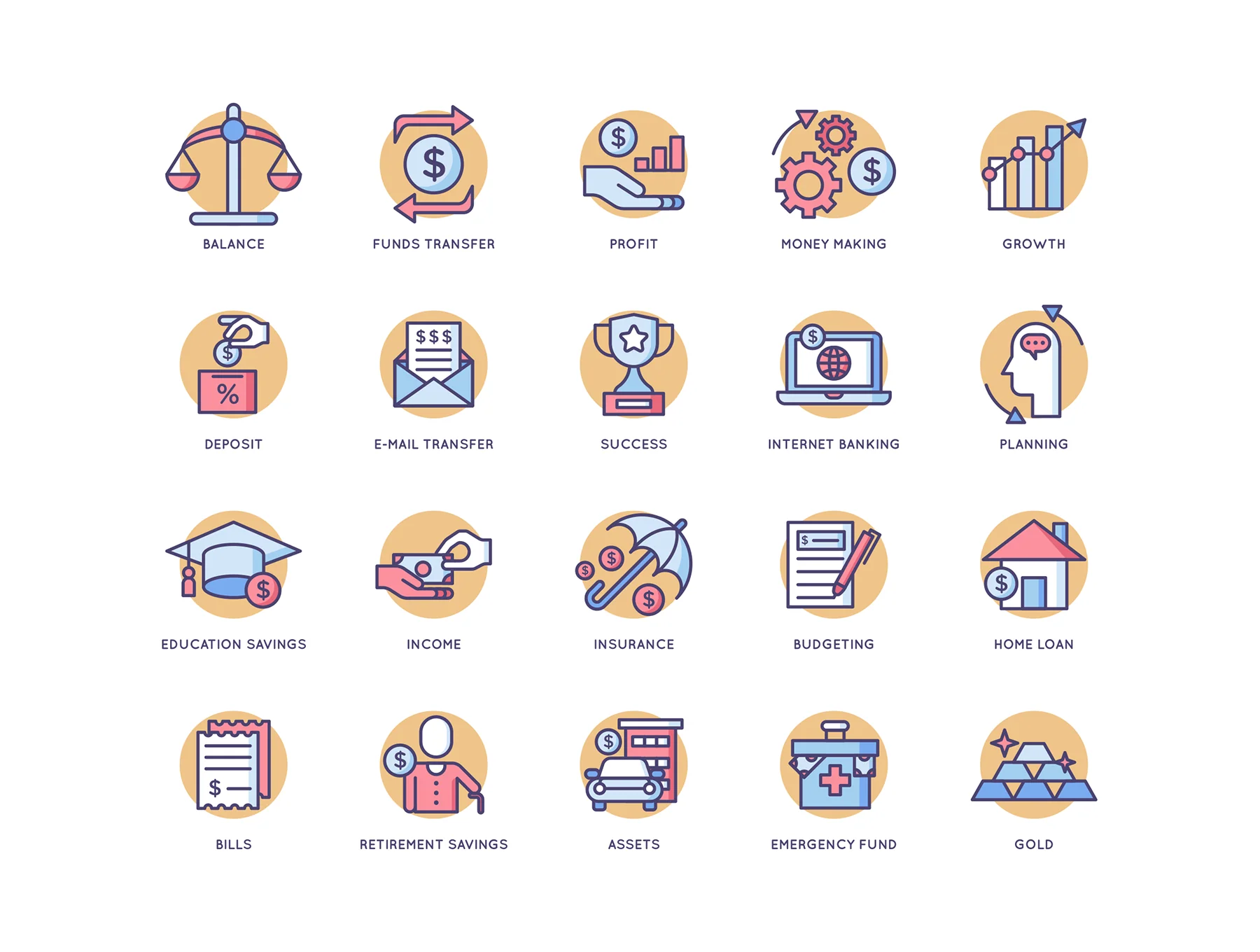 91 Fintech Icons | Butterscotch Series 3