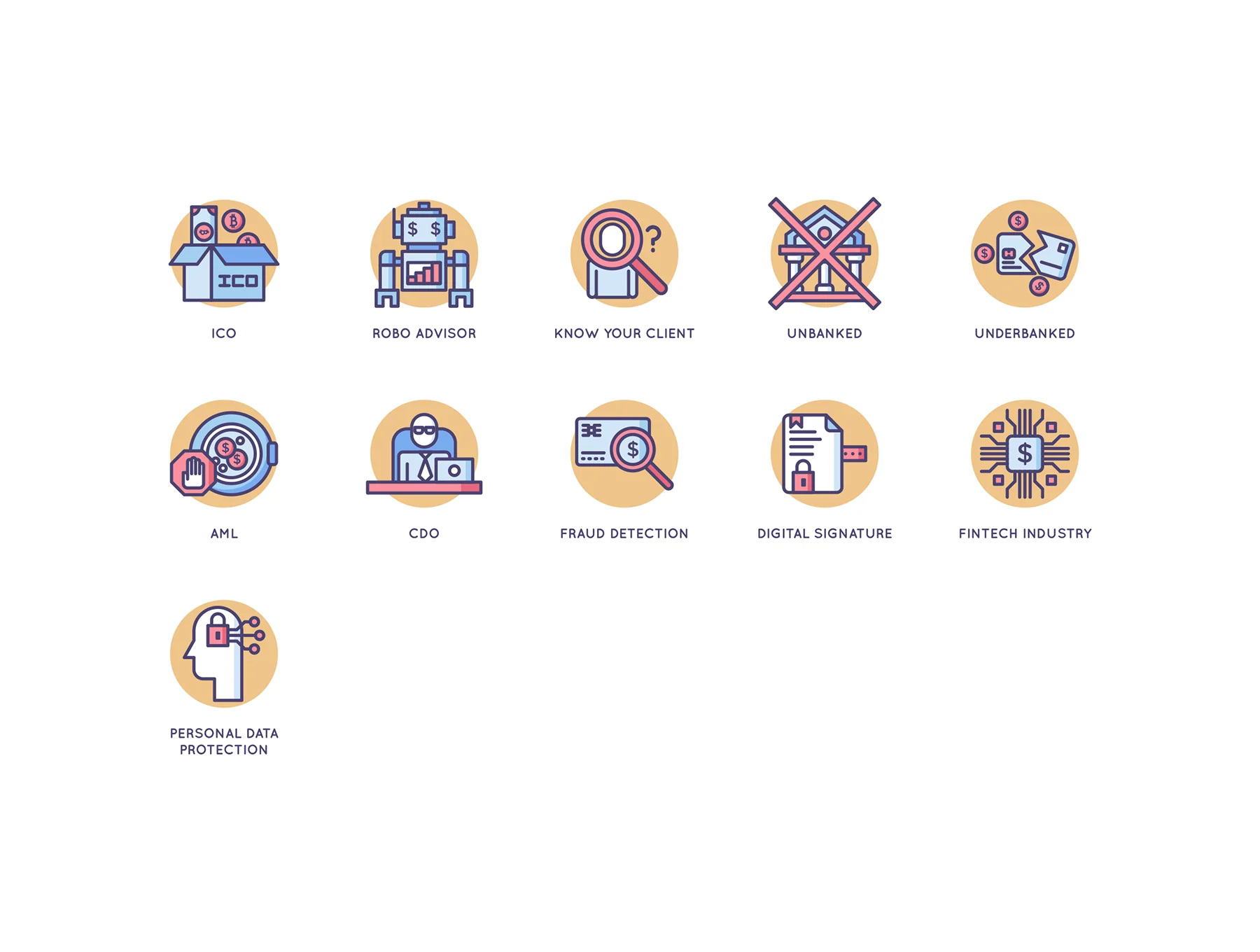 91 Fintech Icons | Butterscotch Series 6