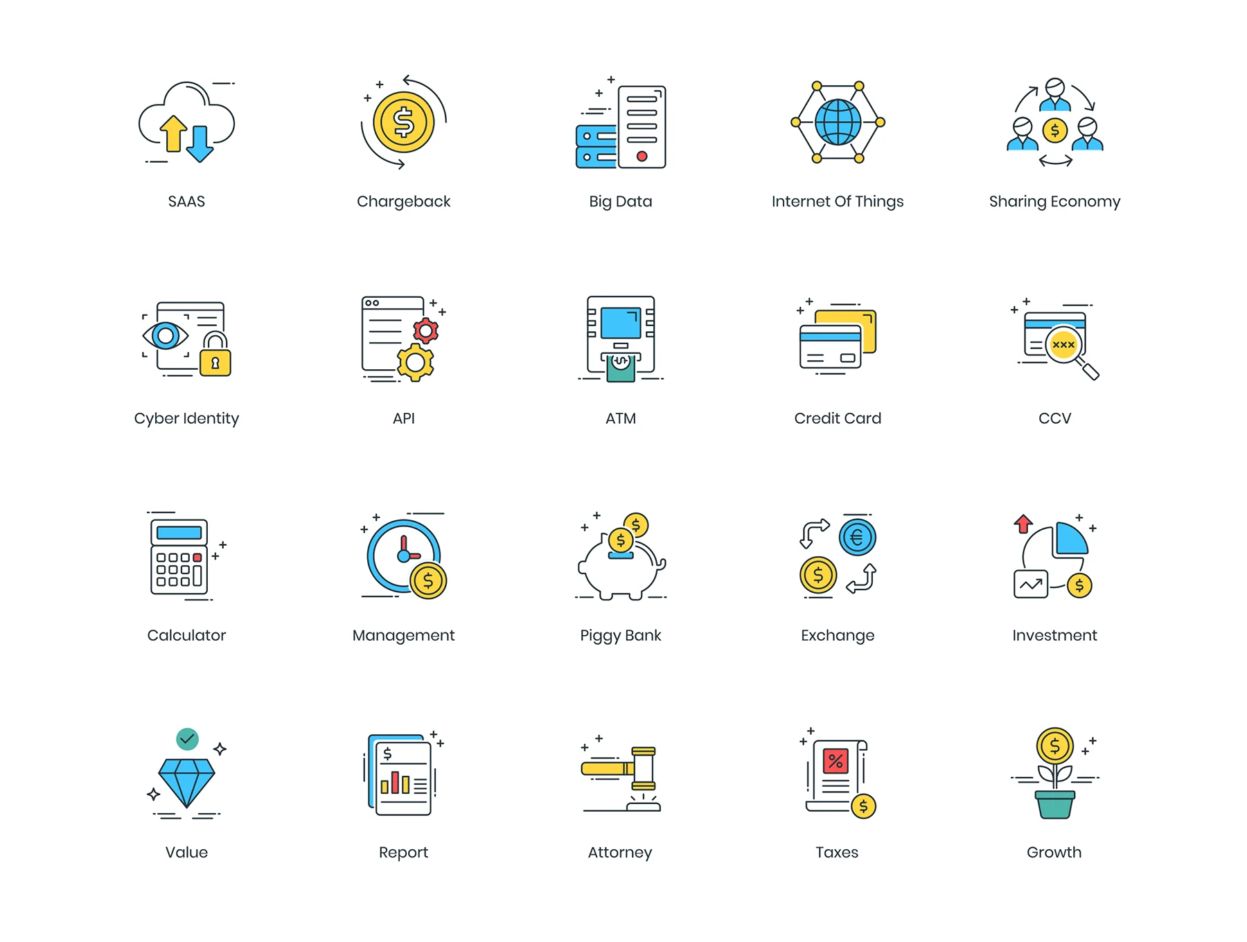 91 Fintech Icons | ColorPop Series 2