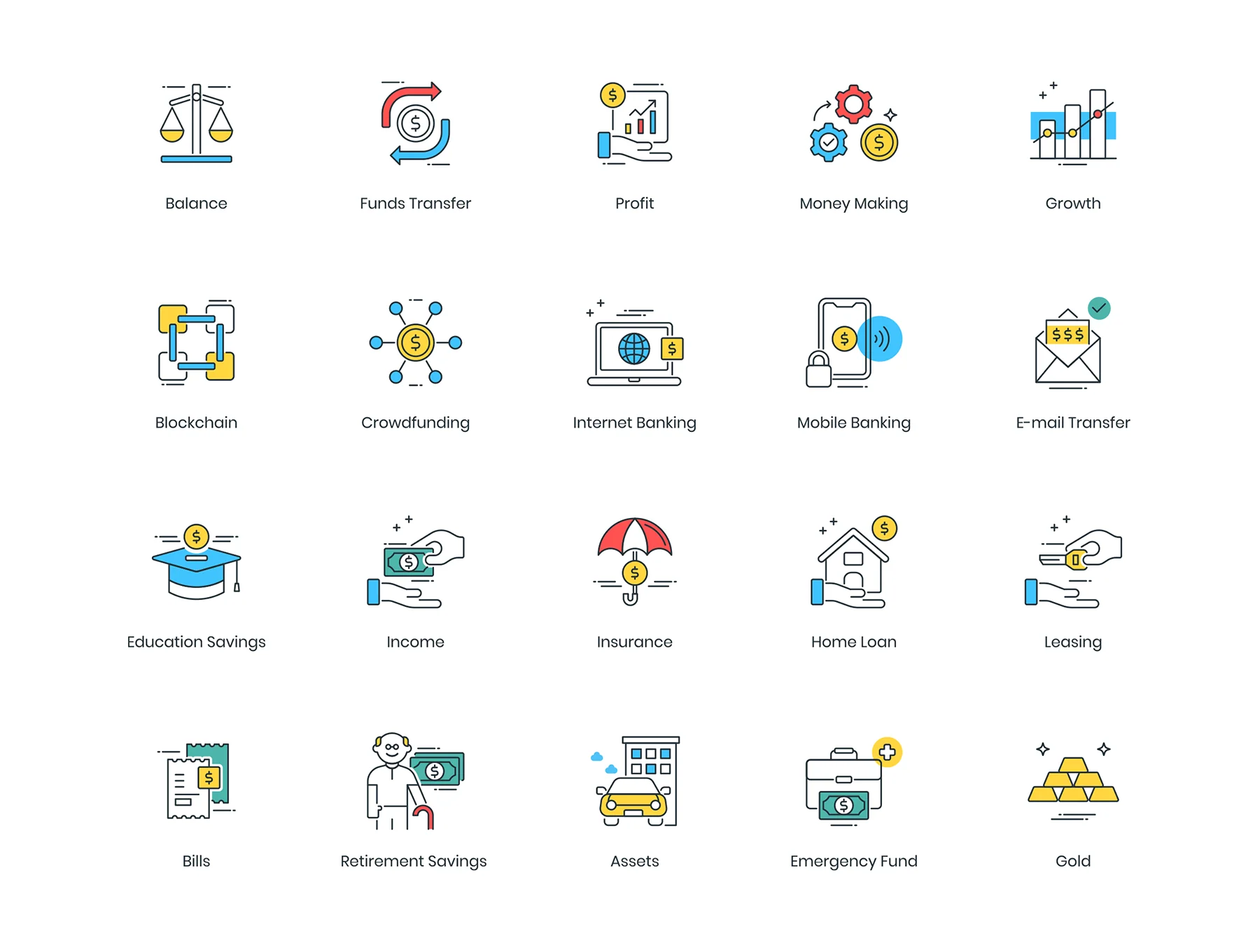 91 Fintech Icons | ColorPop Series 3