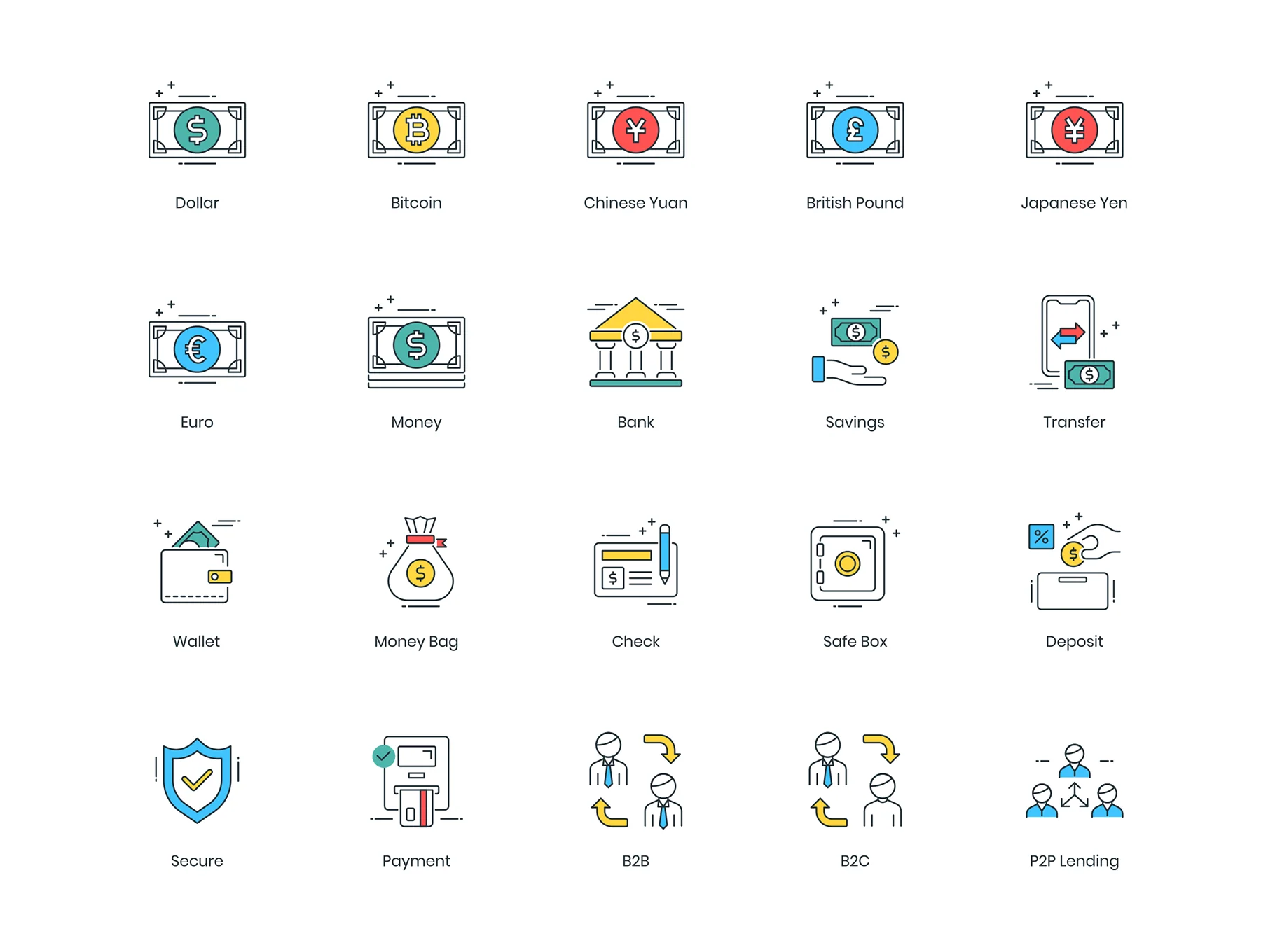 91 Fintech Icons | ColorPop Series 4