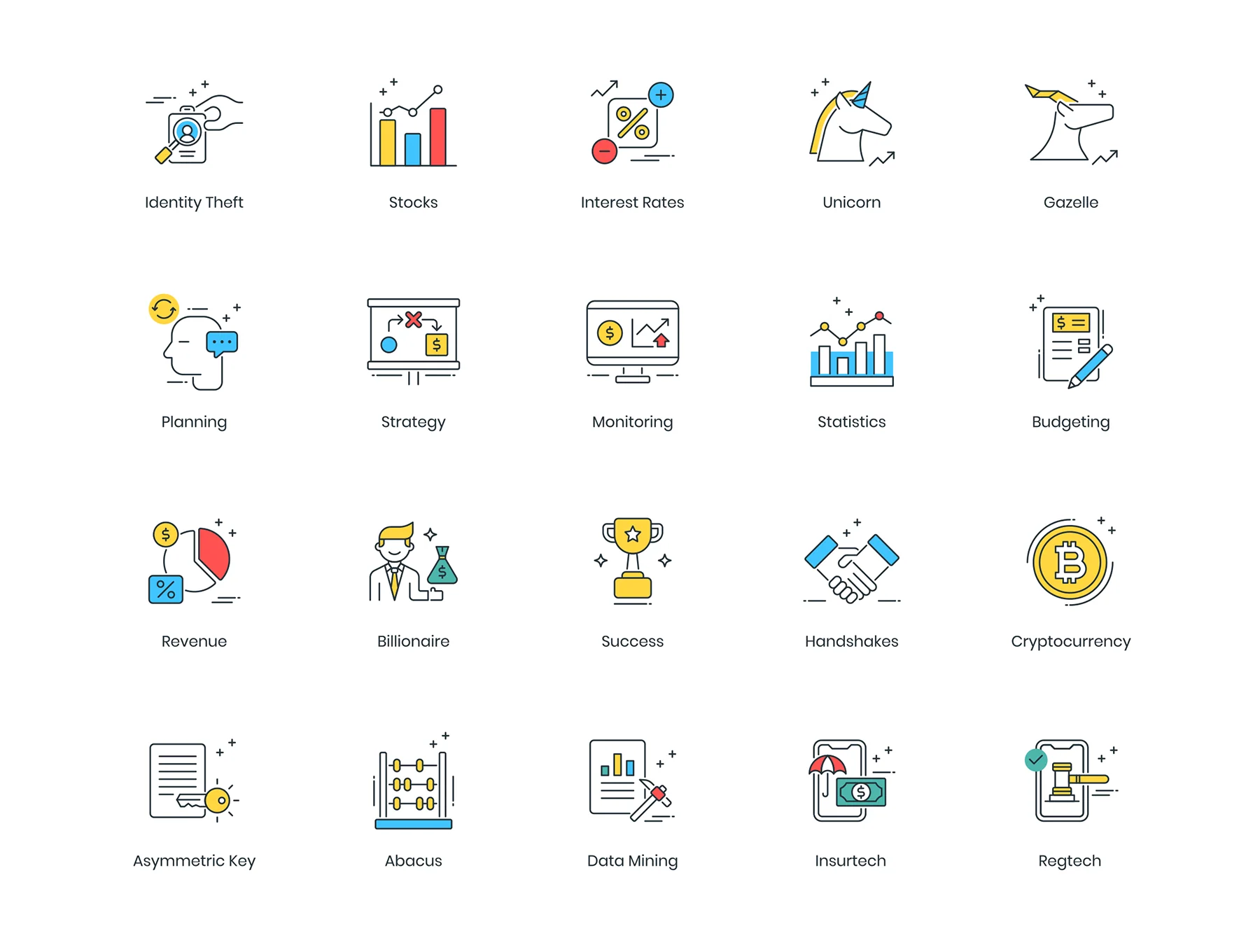 91 Fintech Icons | ColorPop Series 5