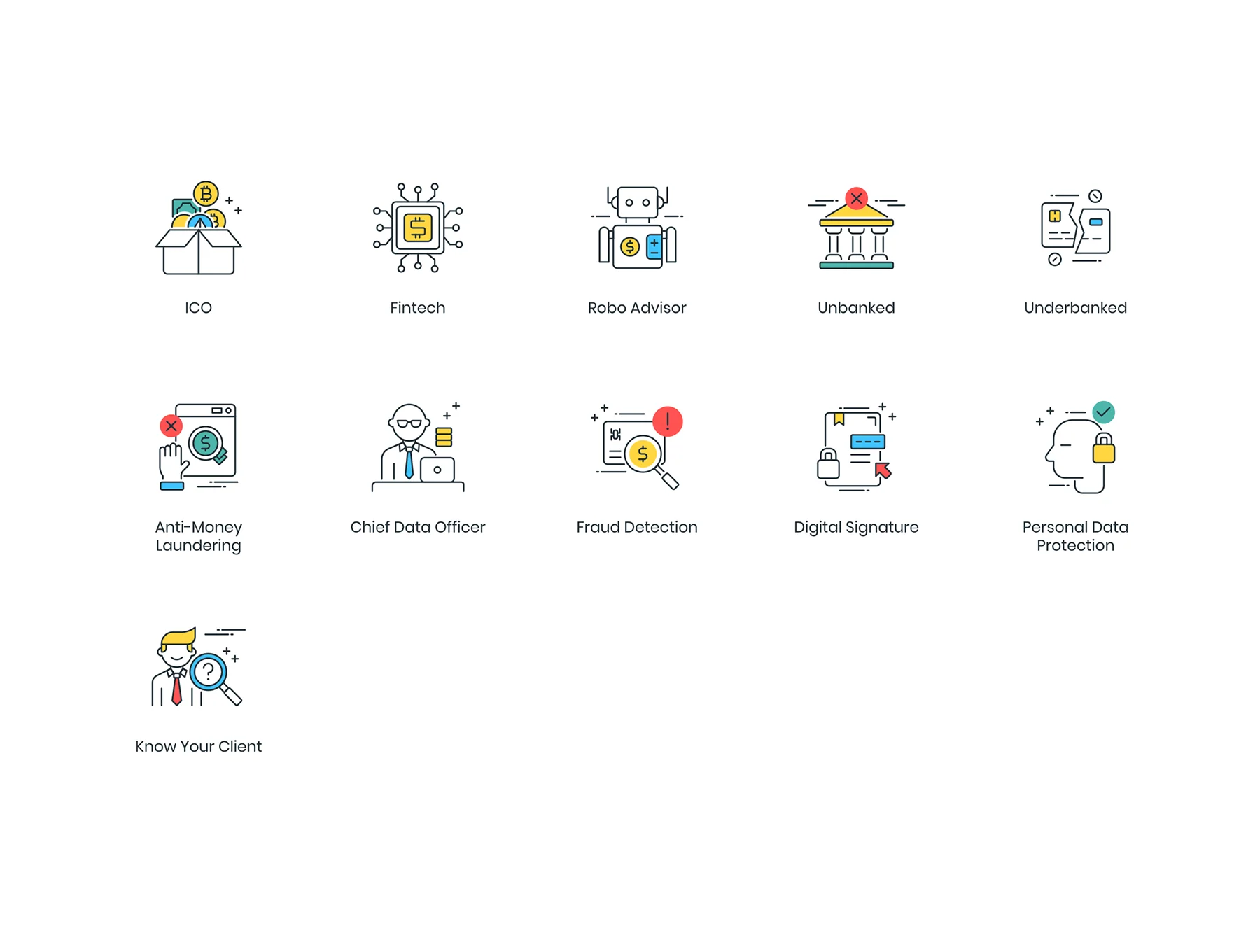 91 Fintech Icons | ColorPop Series 6
