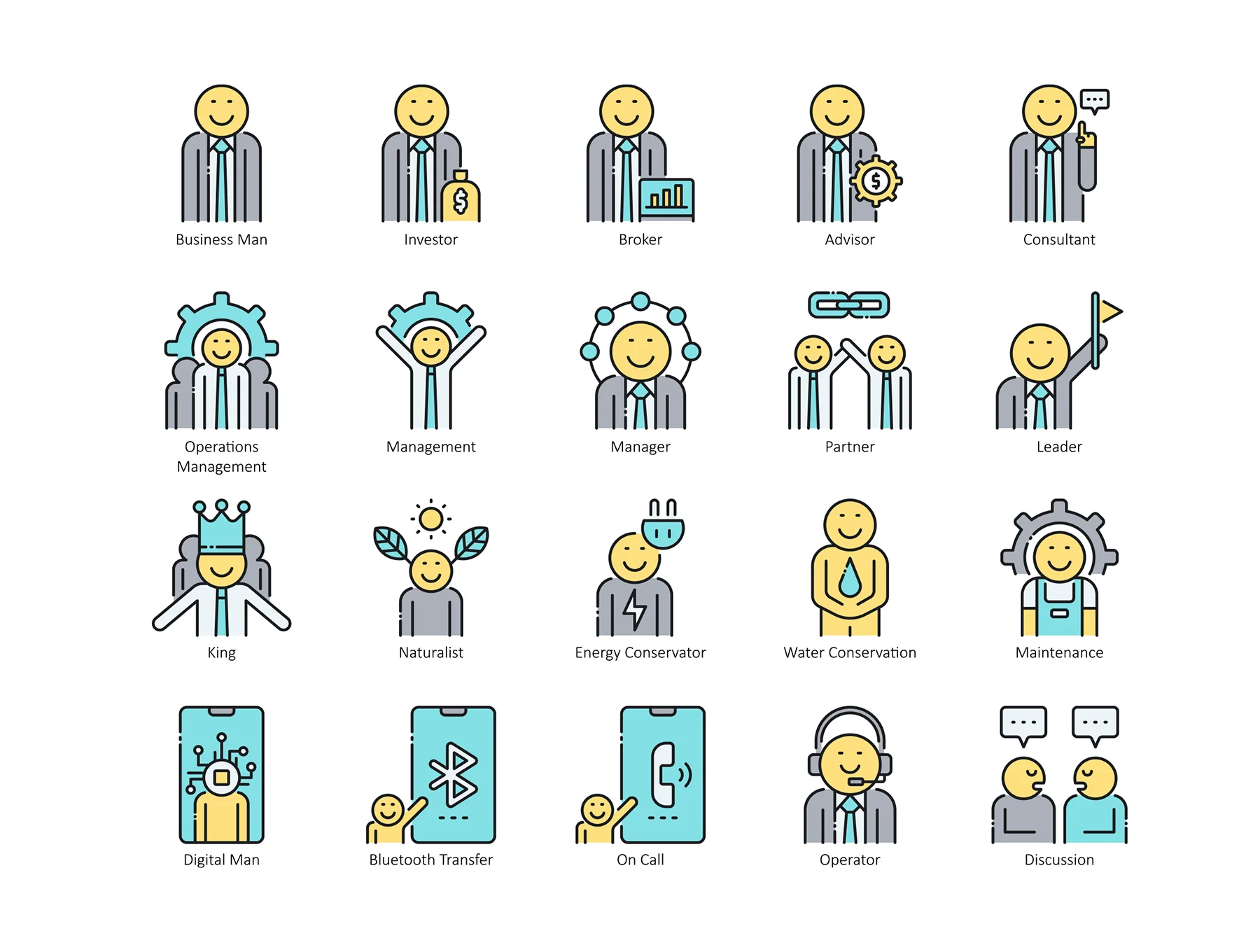 95 Business People Icons | Aqua Series 2