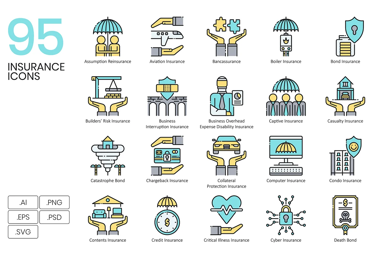 95 Insurance Icons | Aqua Series