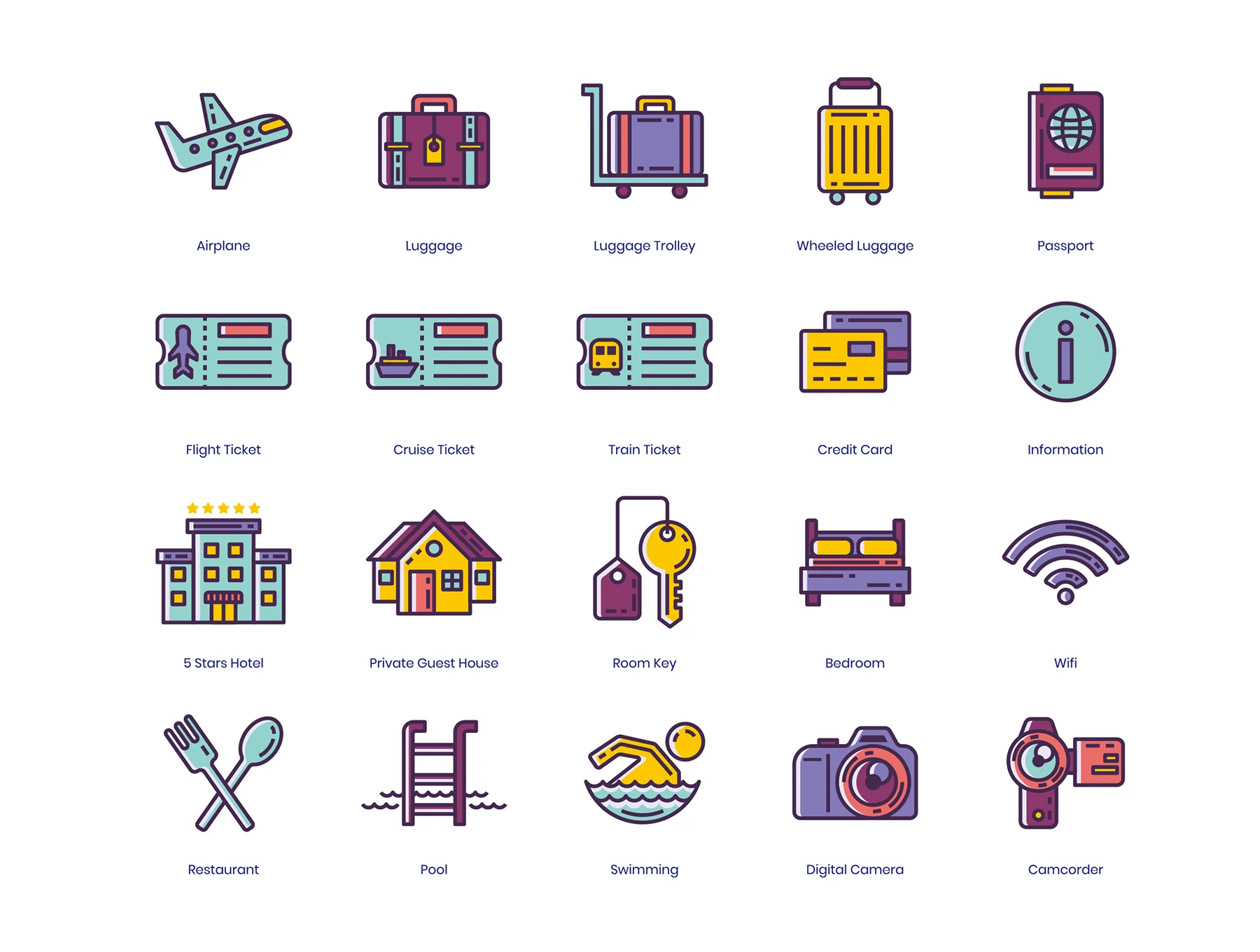 96 Travel Icons | Lilac Series 2