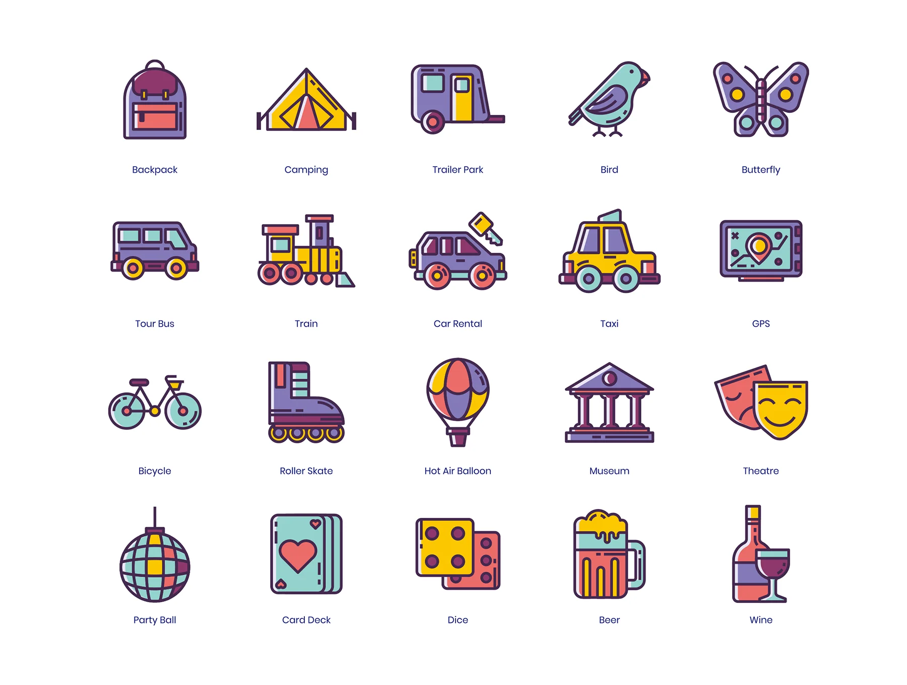 96 Travel Icons | Lilac Series 5