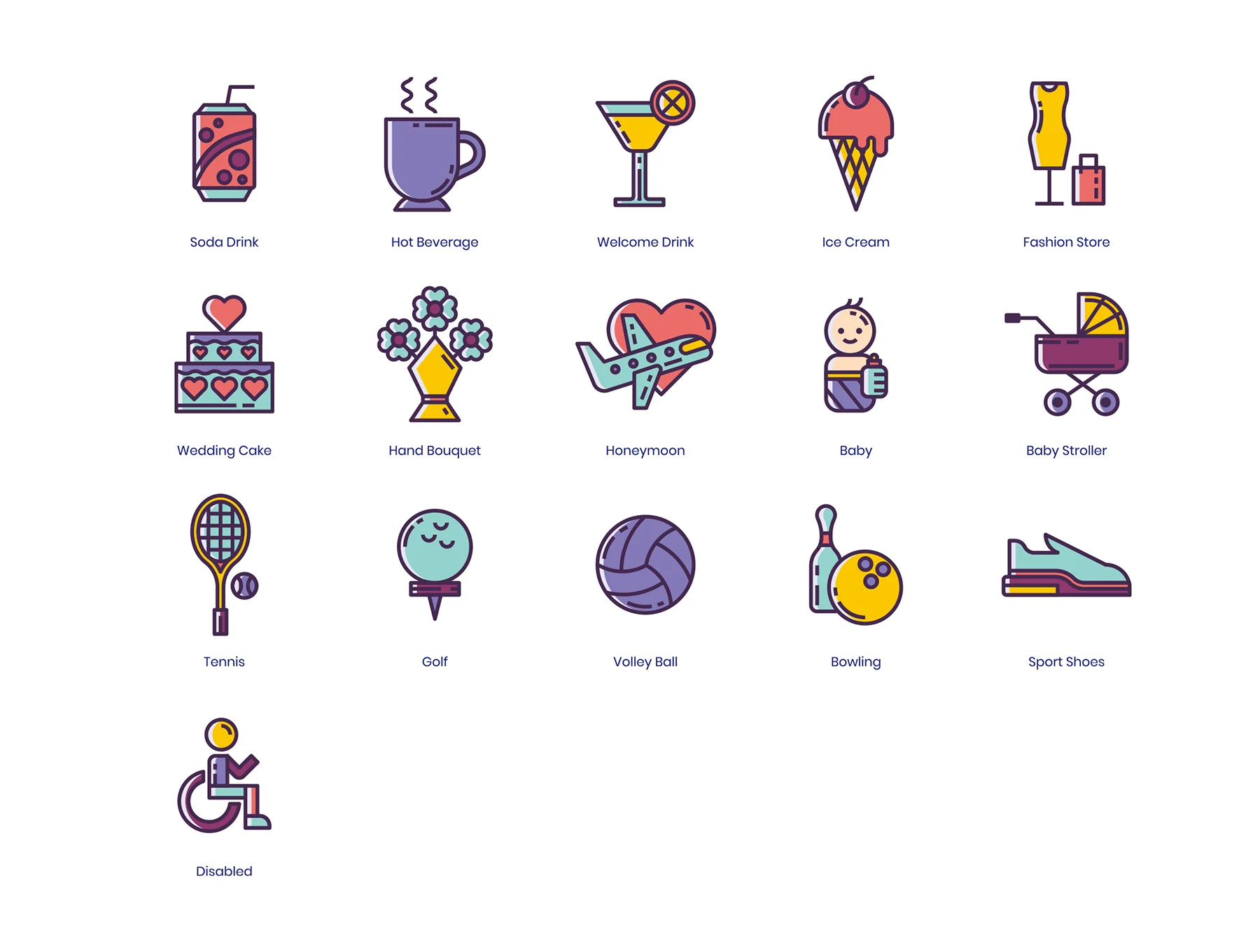 96 Travel Icons | Lilac Series 6