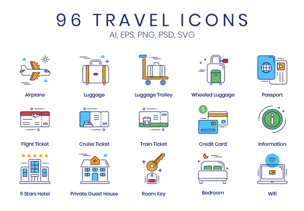 96 Travel Icons | ColorPop Series