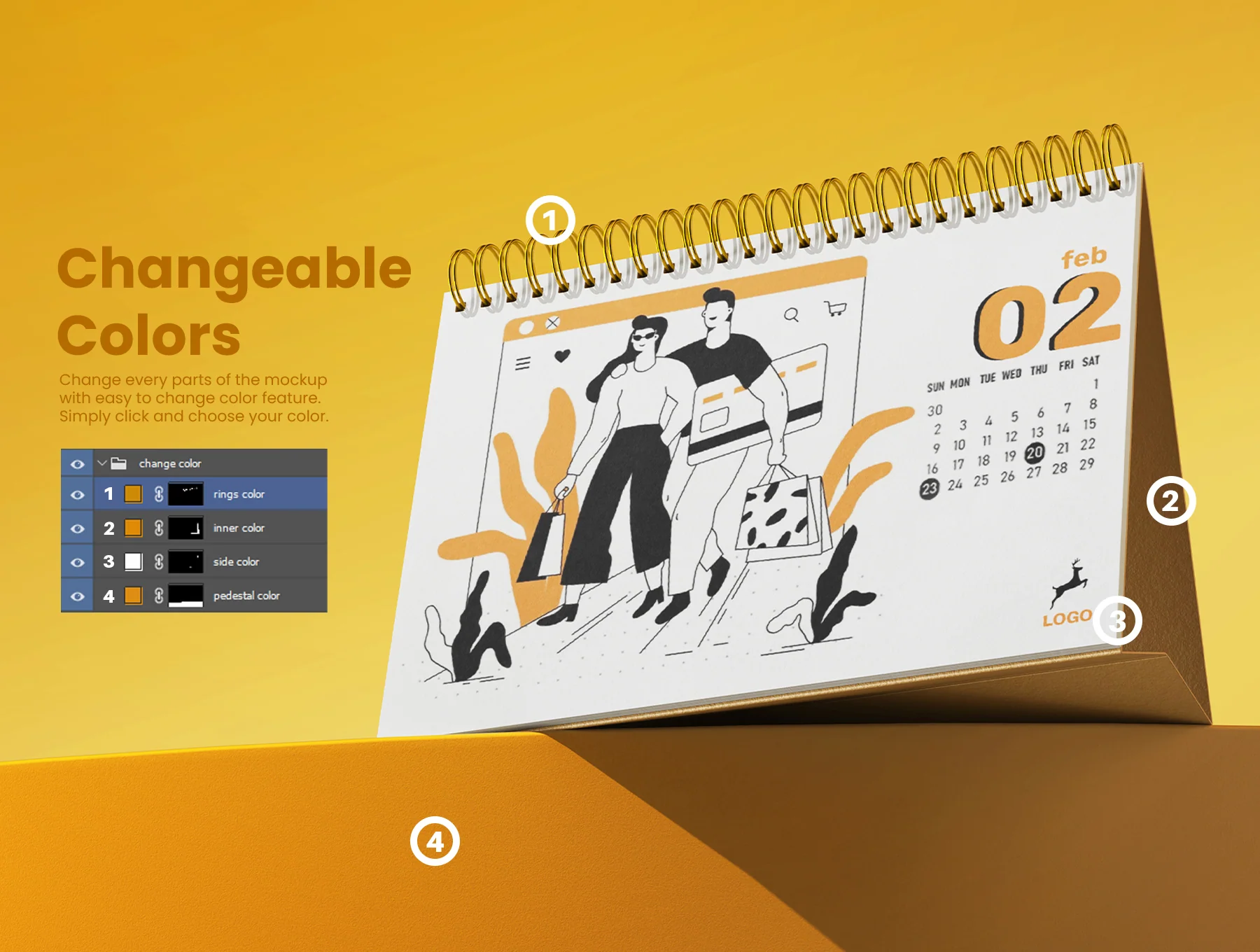 A5 Landscape Desk Calendar PSD Mockup Set 3