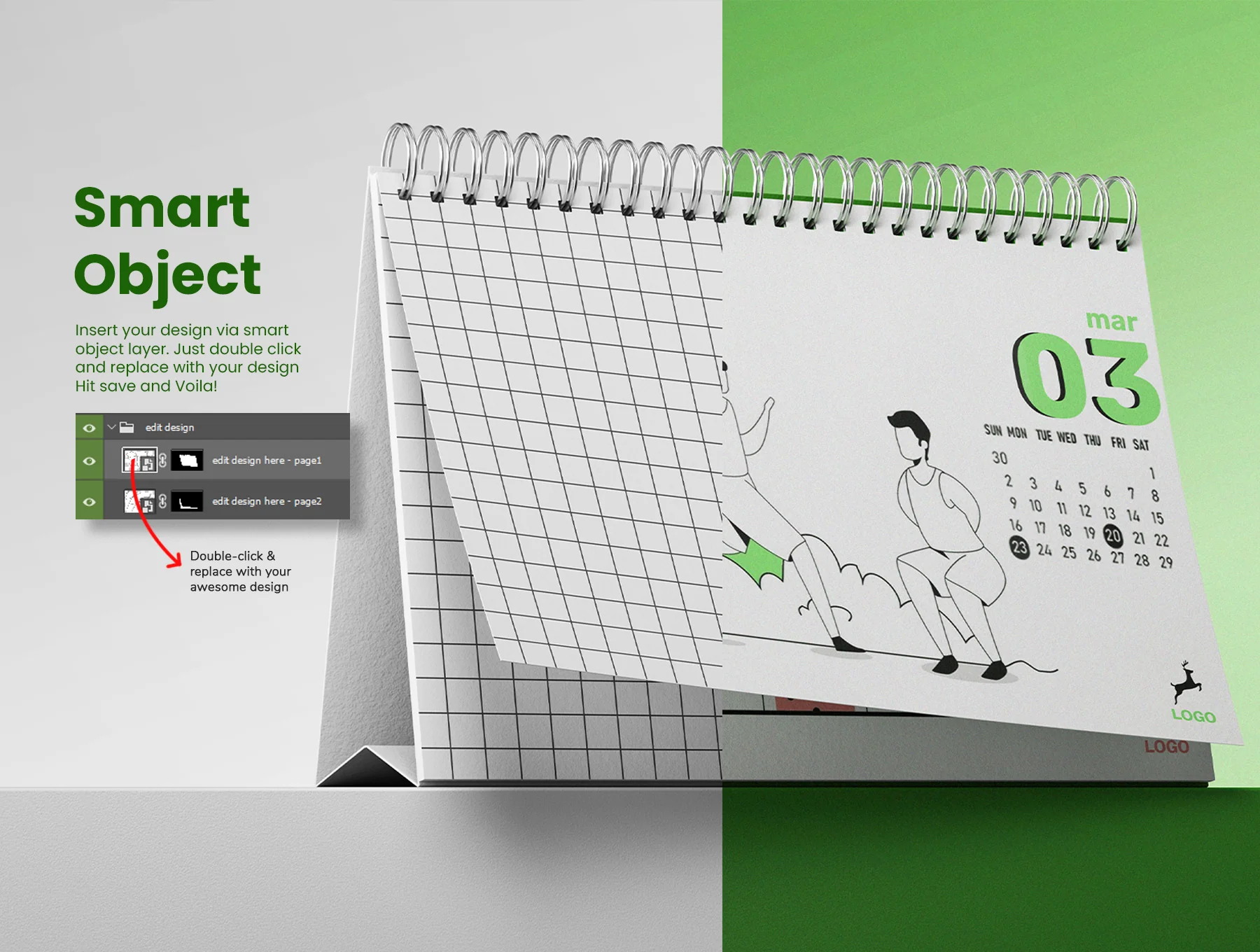 A5 Landscape Desk Calendar PSD Mockup Set 4