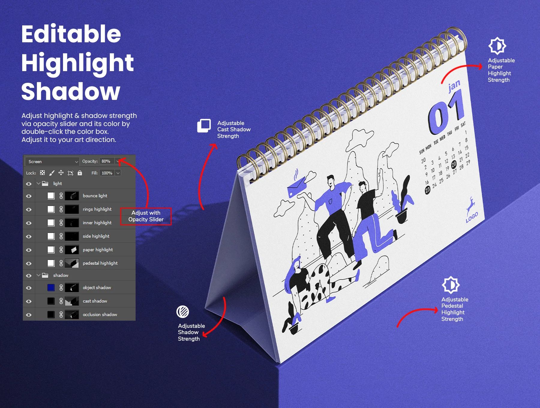 A5 Landscape Desk Calendar PSD Mockup Set 5
