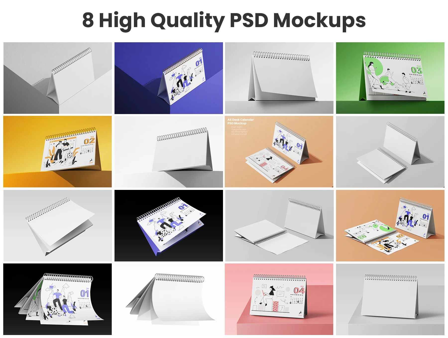 A5 Landscape Desk Calendar PSD Mockup Set 6