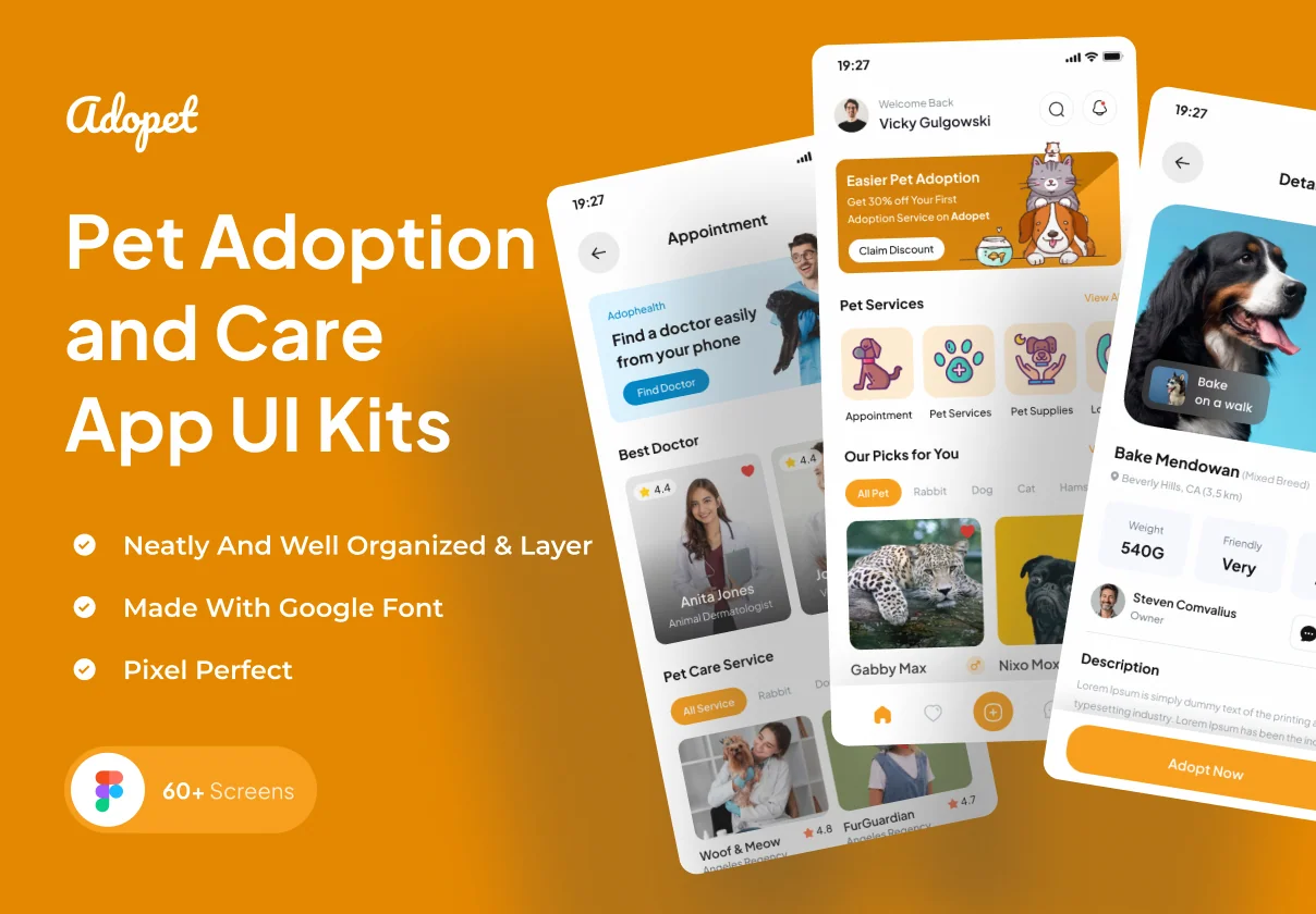Adopet - Pet Adoption and Care App UI Kits