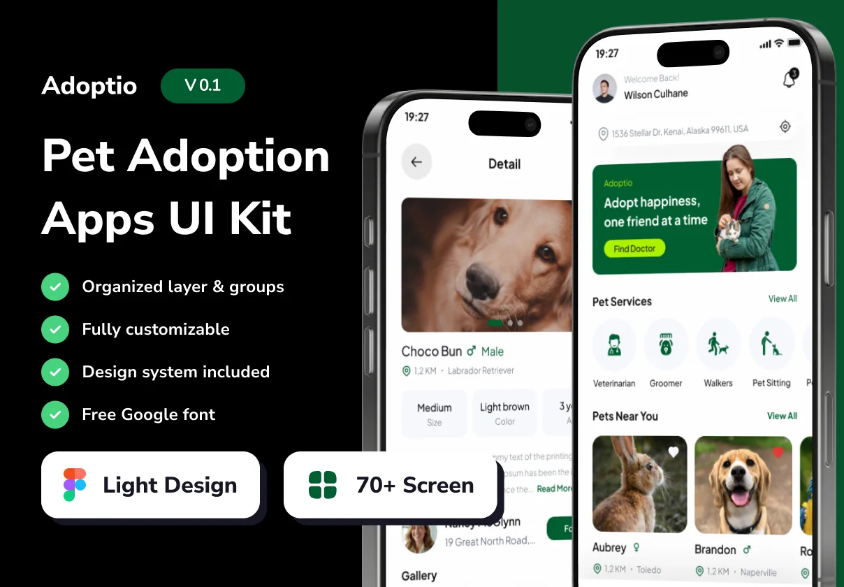 Adoptio - Pet Adoption and Care Mobile App UI Kits