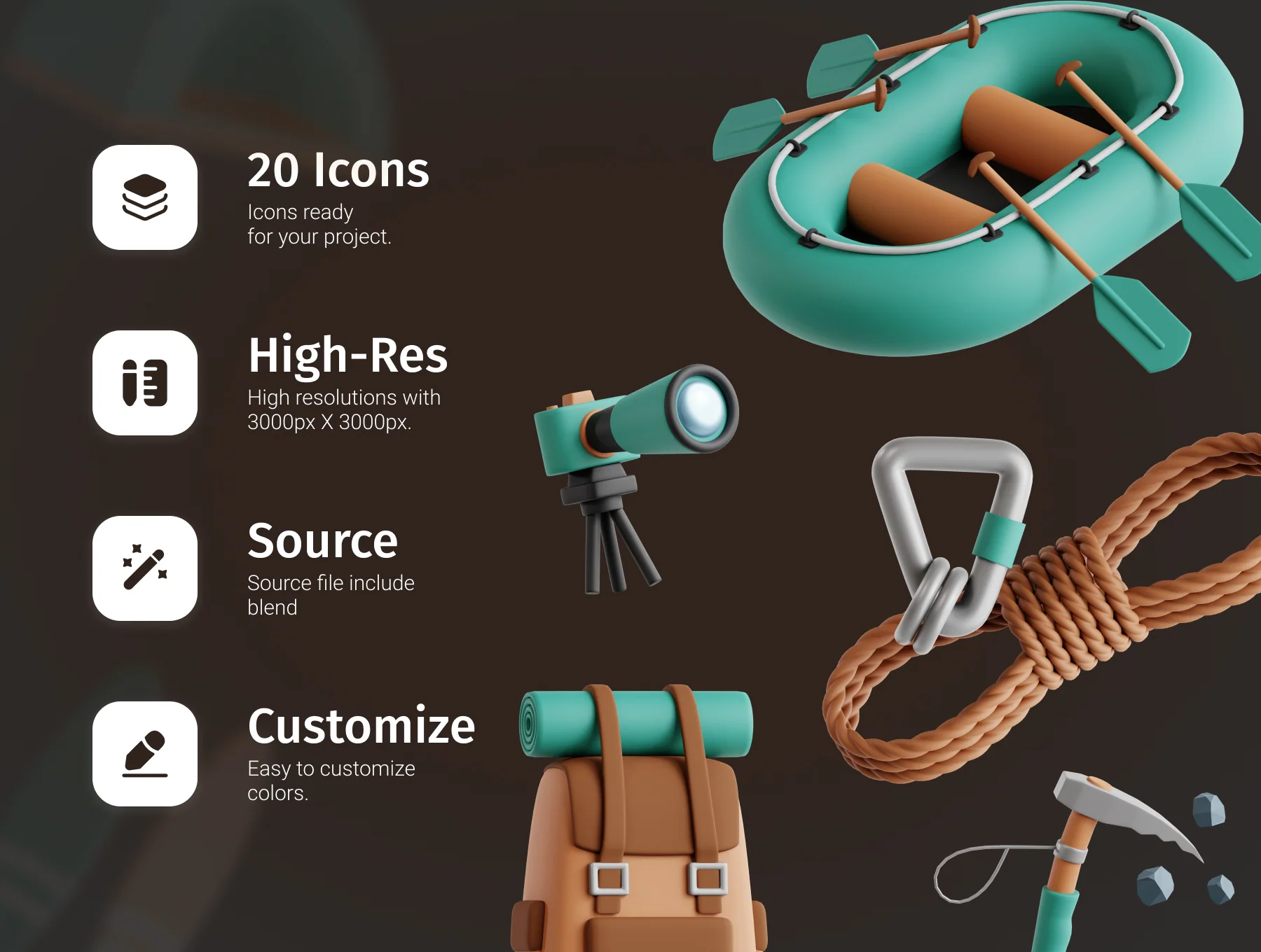 Adventure Sports 3D Icon Set 2