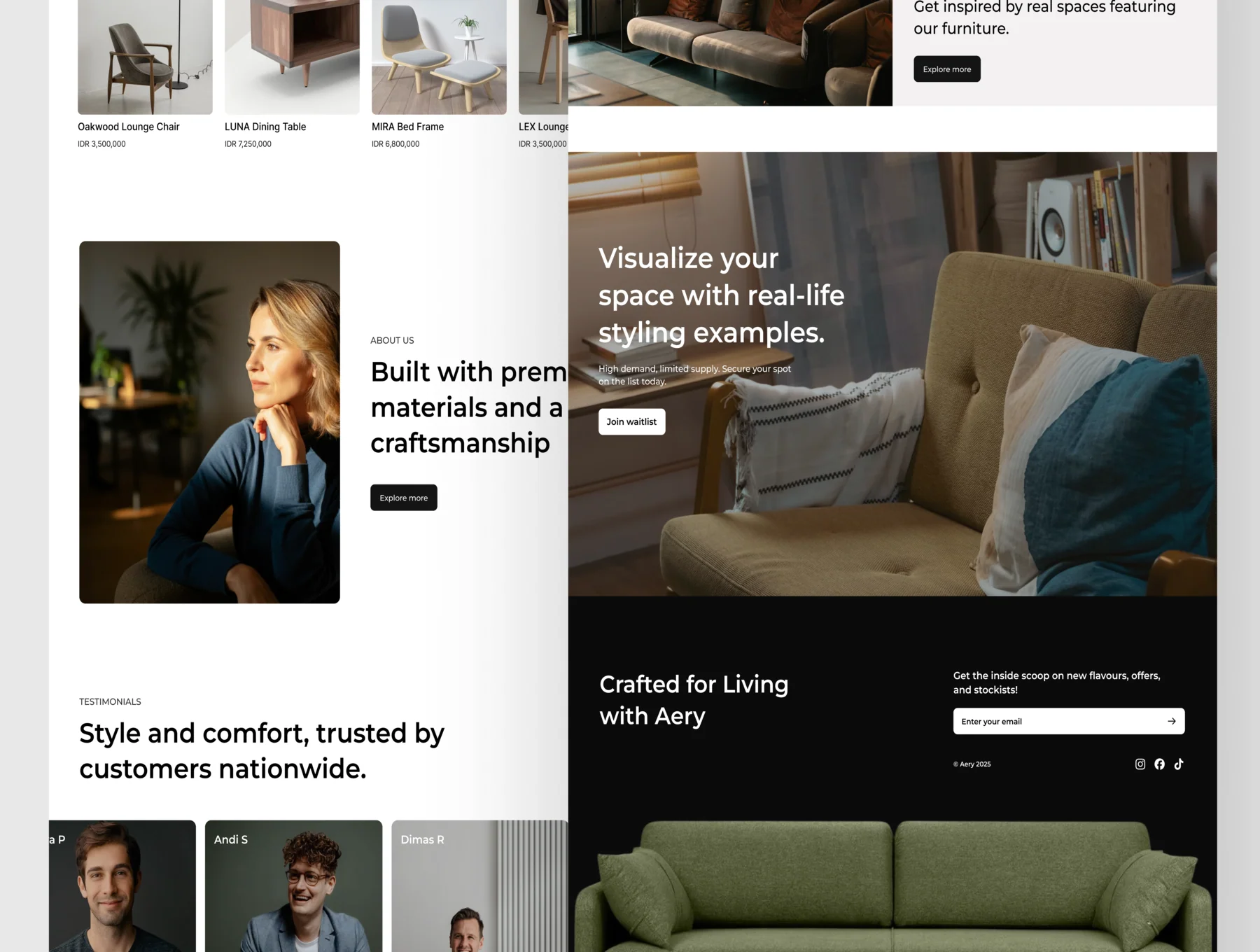 Aery - Clean & Minimalist Furniture Landing Page