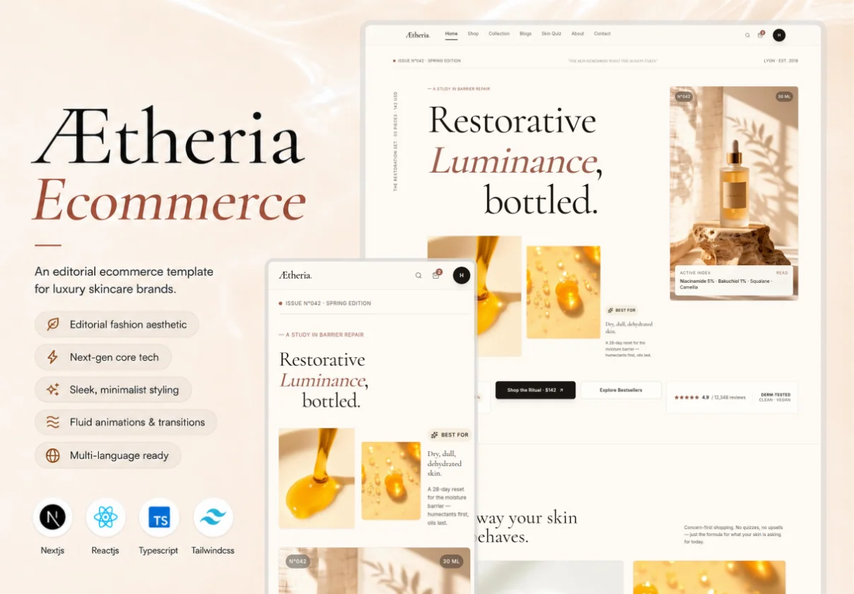 Aetheria - Editorial Botanical E-Commerce Next.js Template