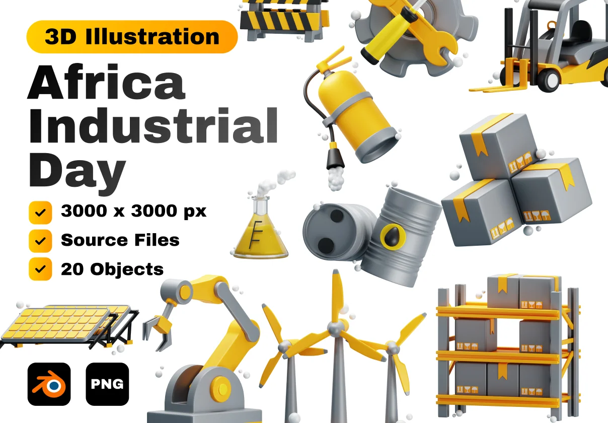 Africa Industrialization Day 3D Icon Set