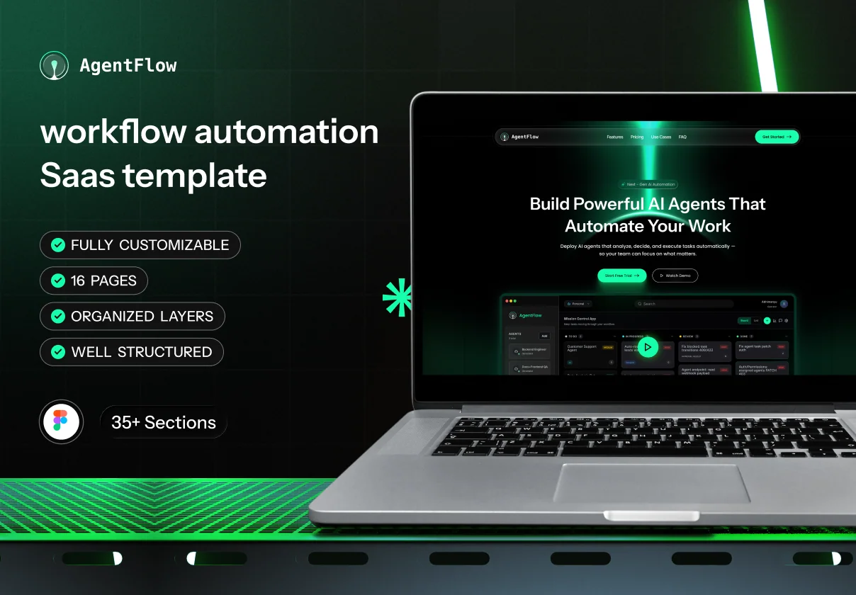 AgentFlow – Workflow Automation AI SaaS Website Template