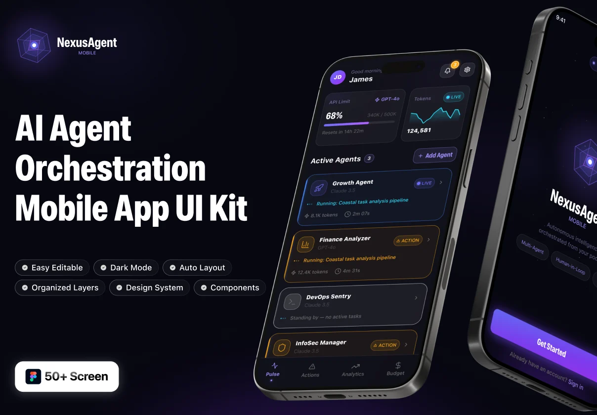 NexusAgent AI Orchestration Mobile App UI Kit