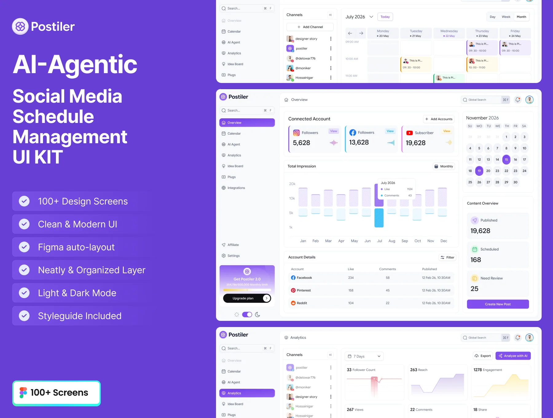AI Agentic Social Media Schedule Management UI Kit 2